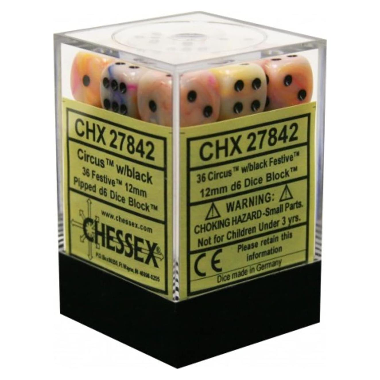 Juego de Dados D6 Chessex 36 Piezas Circo Festivo 12mm