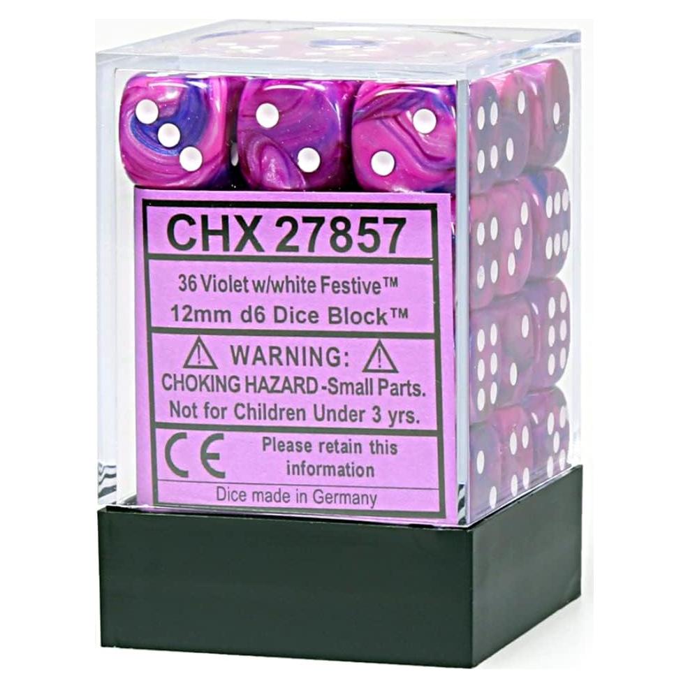 Juego de Dados D&D Chessex 36 D6 Violeta y Blanco 12 mm