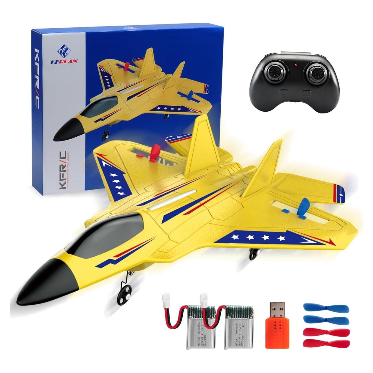 Avión RC 2 Canales ANTSIR Amarillo con Giroscopio y LED