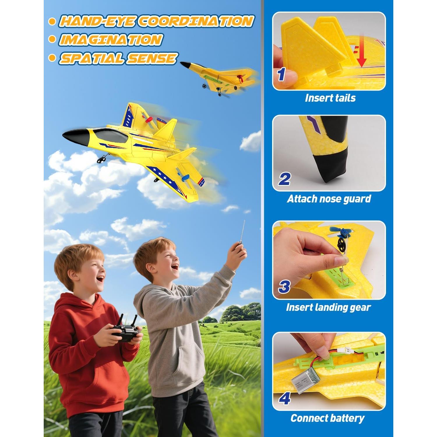 Avión RC 2 Canales ANTSIR Amarillo con Giroscopio y LED