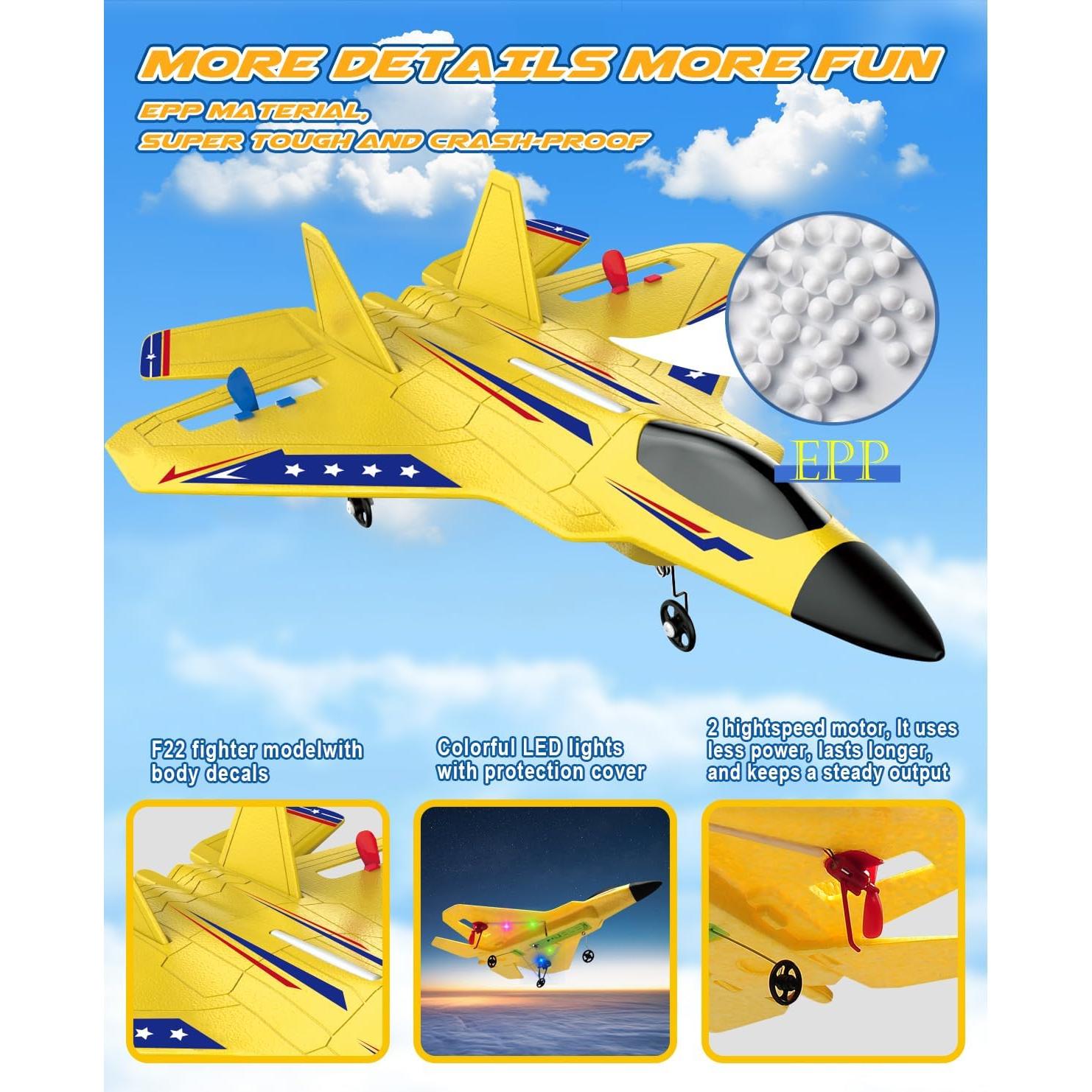 Avión RC 2 Canales ANTSIR Amarillo con Giroscopio y LED