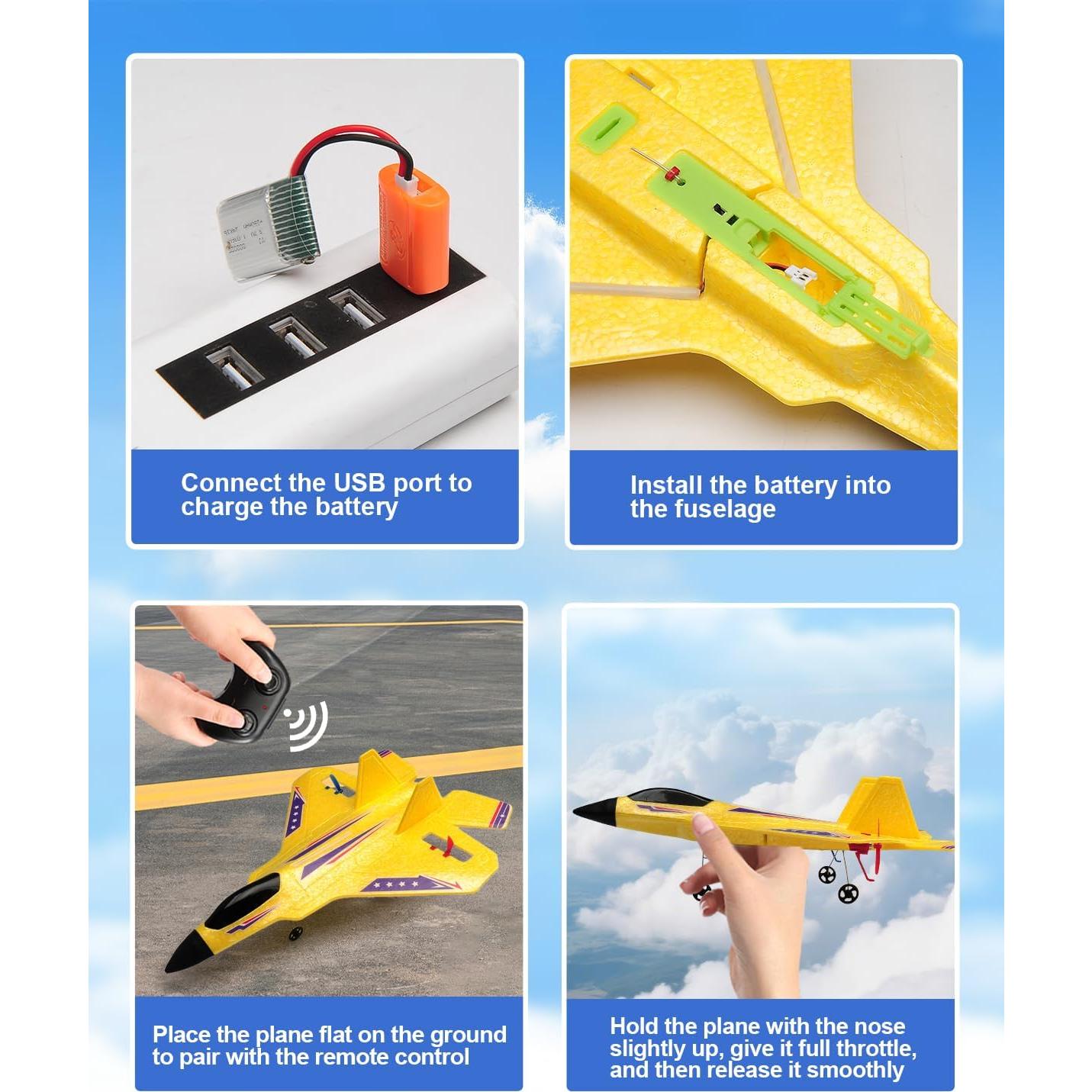 Avión RC 2 Canales ANTSIR Amarillo con Giroscopio y LED