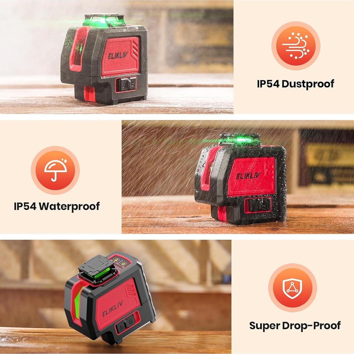 Nivel Láser Verde Elikliv 5 Líneas 2 Puntos Plomada