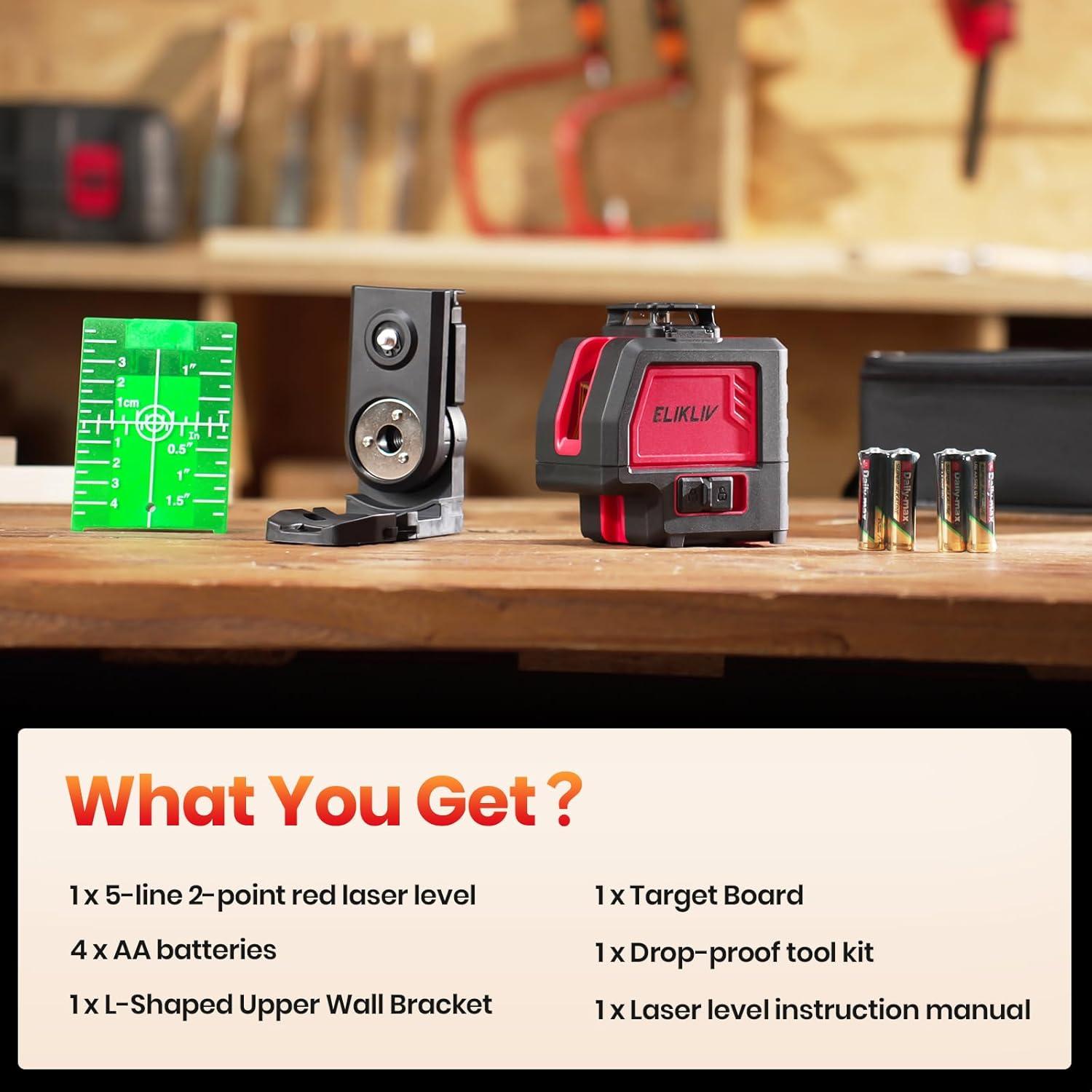 Nivel Láser Verde Elikliv 5 Líneas 2 Puntos Plomada