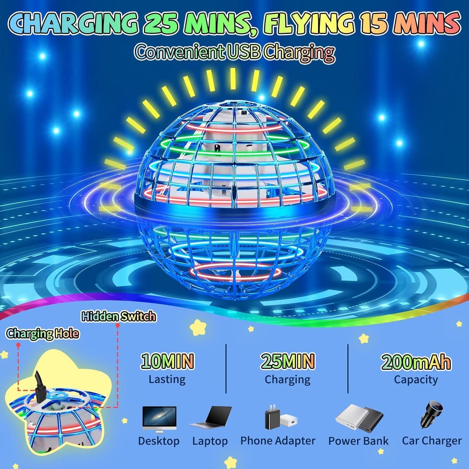 Bola Voladora Mini Drone Junywell Azul con Luces LED