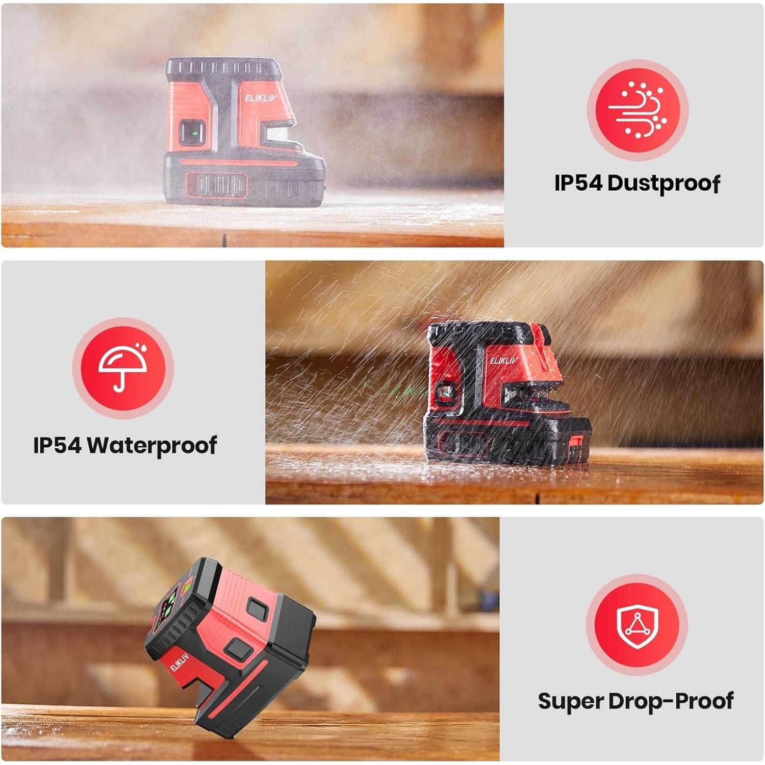 Nivel Láser Verde Elikliv 5 Puntos Autonivelante 60m