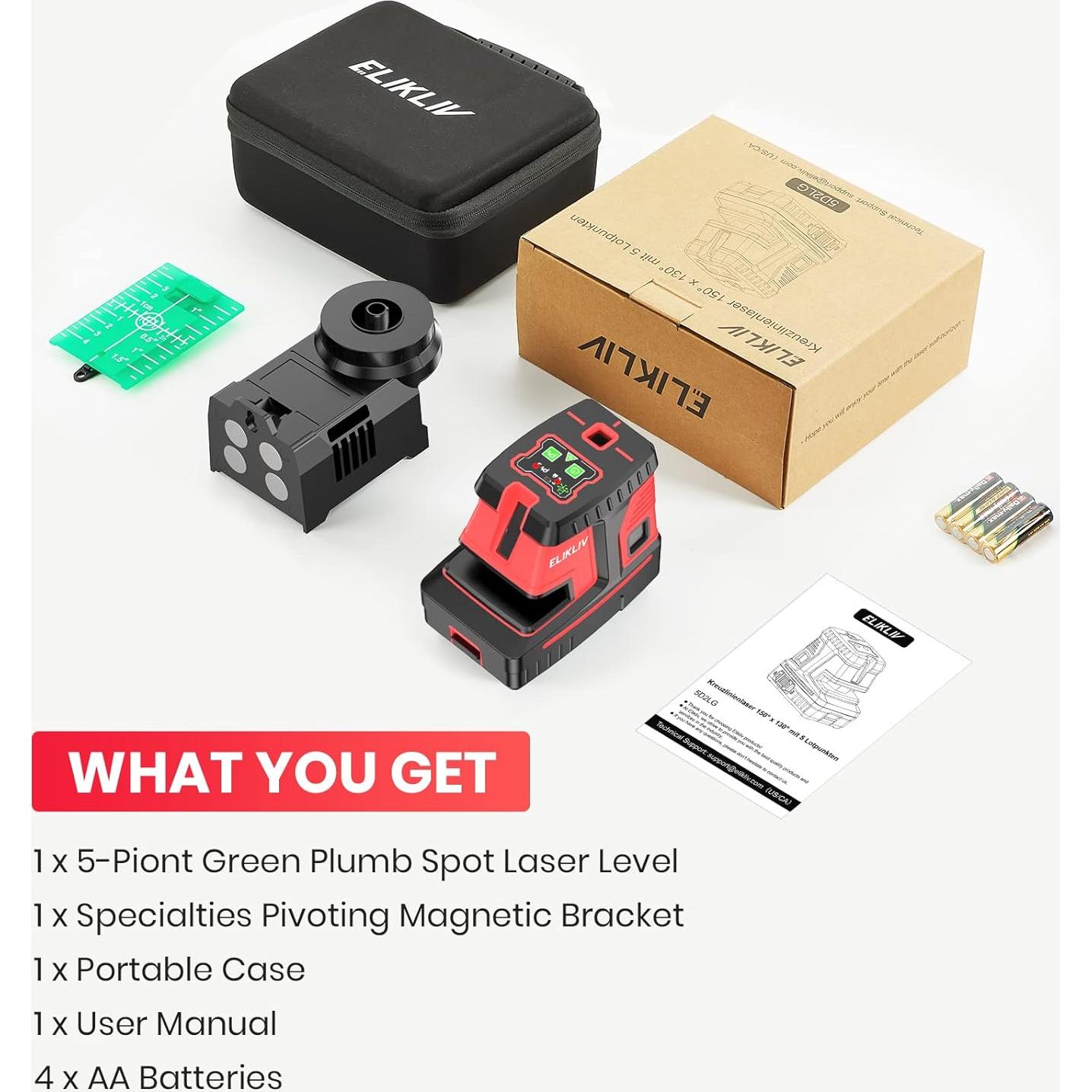 Nivel Láser Verde Elikliv 5 Puntos Autonivelante 60m