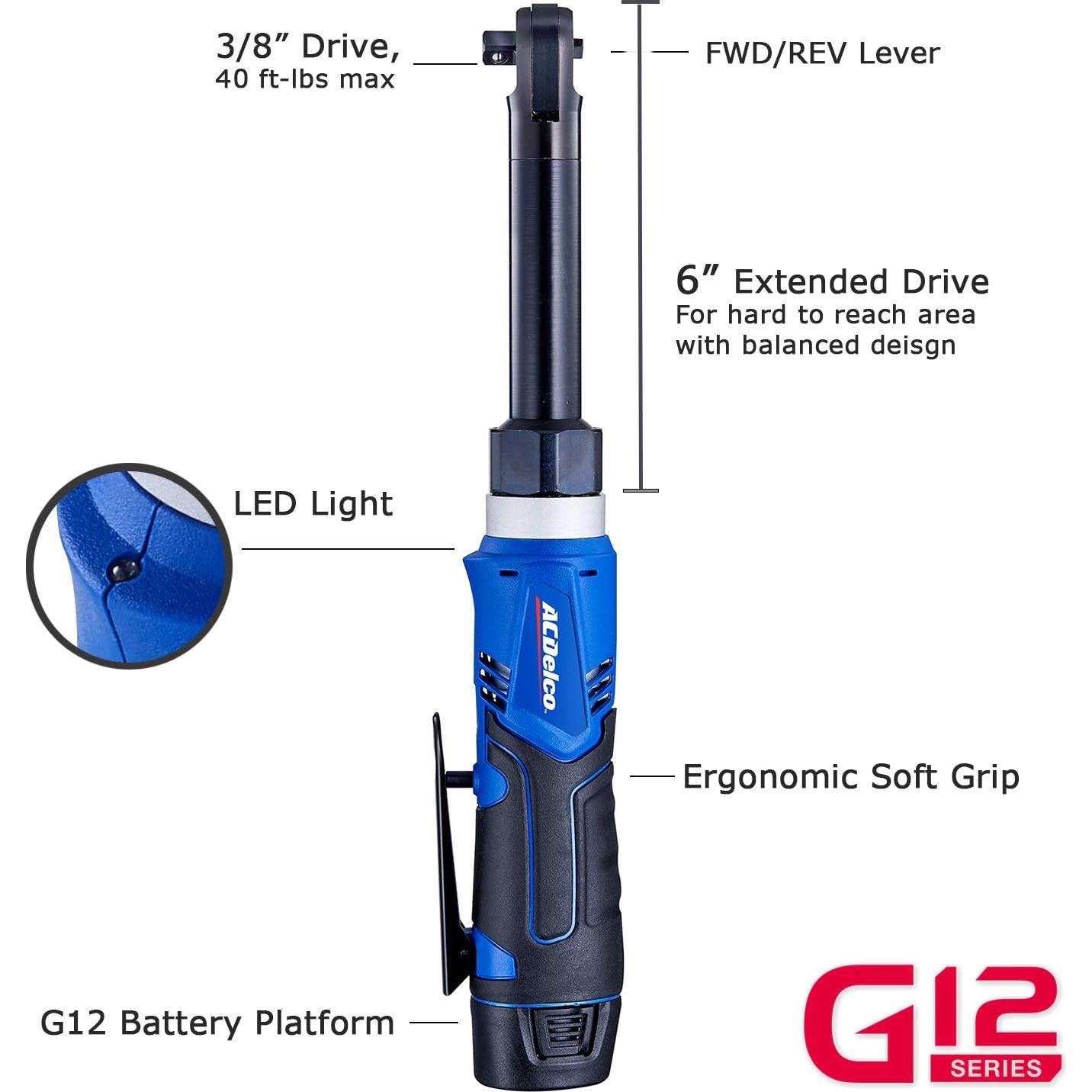 Llave de Carraca Inalámbrica ACDelco G12 12V Kit 2 Piezas