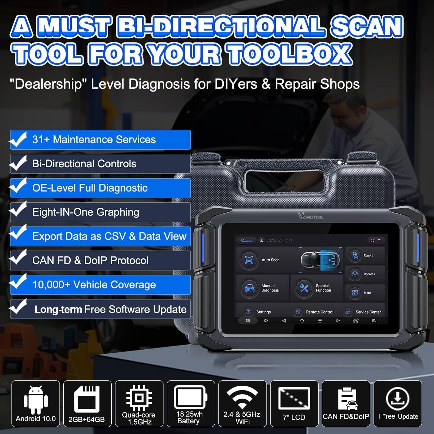 Escáner OBD2 VDIAGTOOL VD70 Lite con 31+ Reinicios