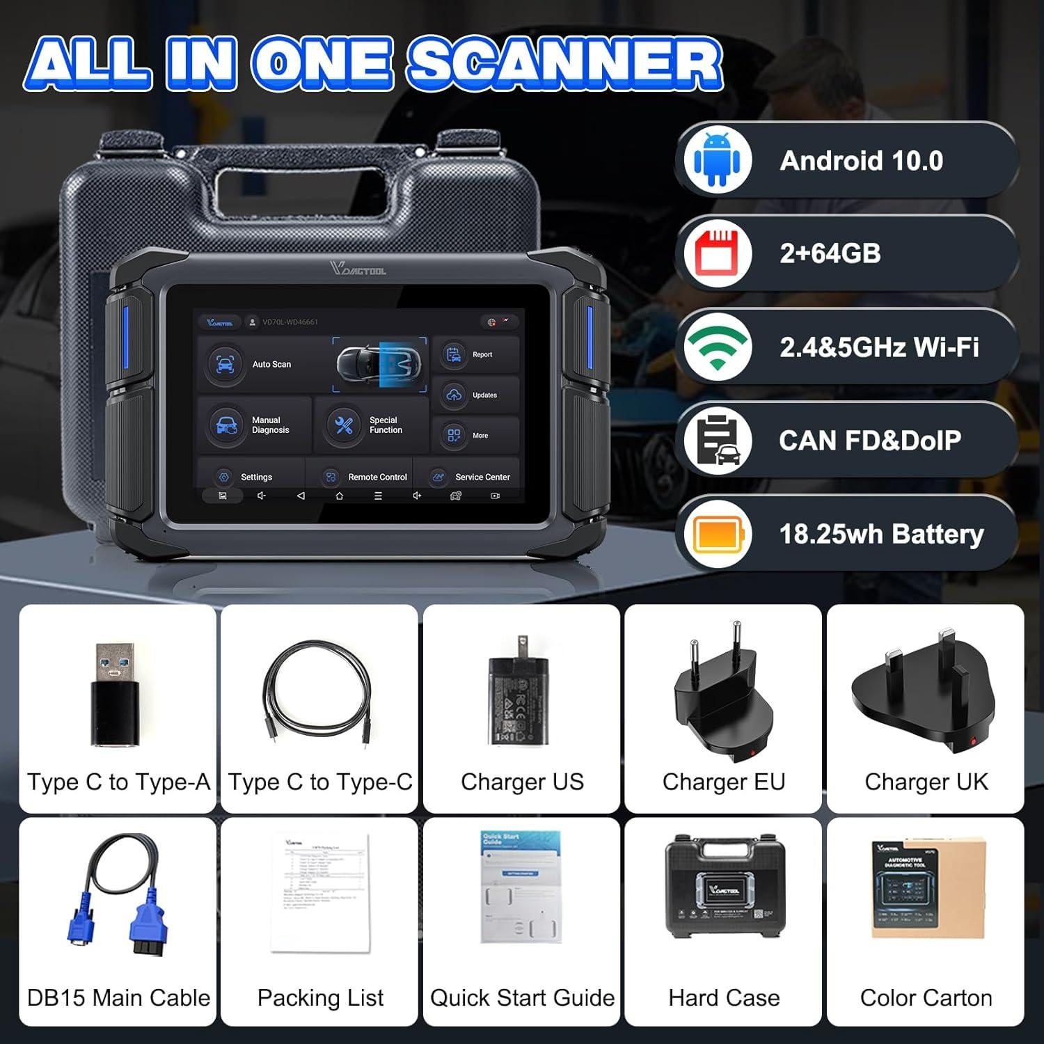 Escáner OBD2 VDIAGTOOL VD70 Lite con 31+ Reinicios