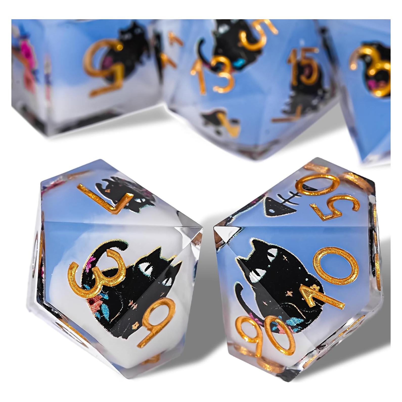 Juego de Dados DND GU BEI TE Gato y Flores 7 Dados Resina