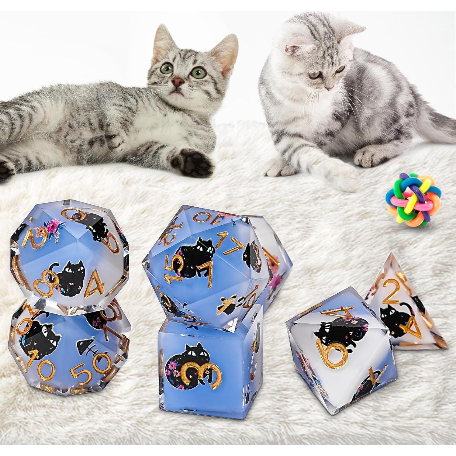 Juego de Dados DND GU BEI TE Gato y Flores 7 Dados Resina