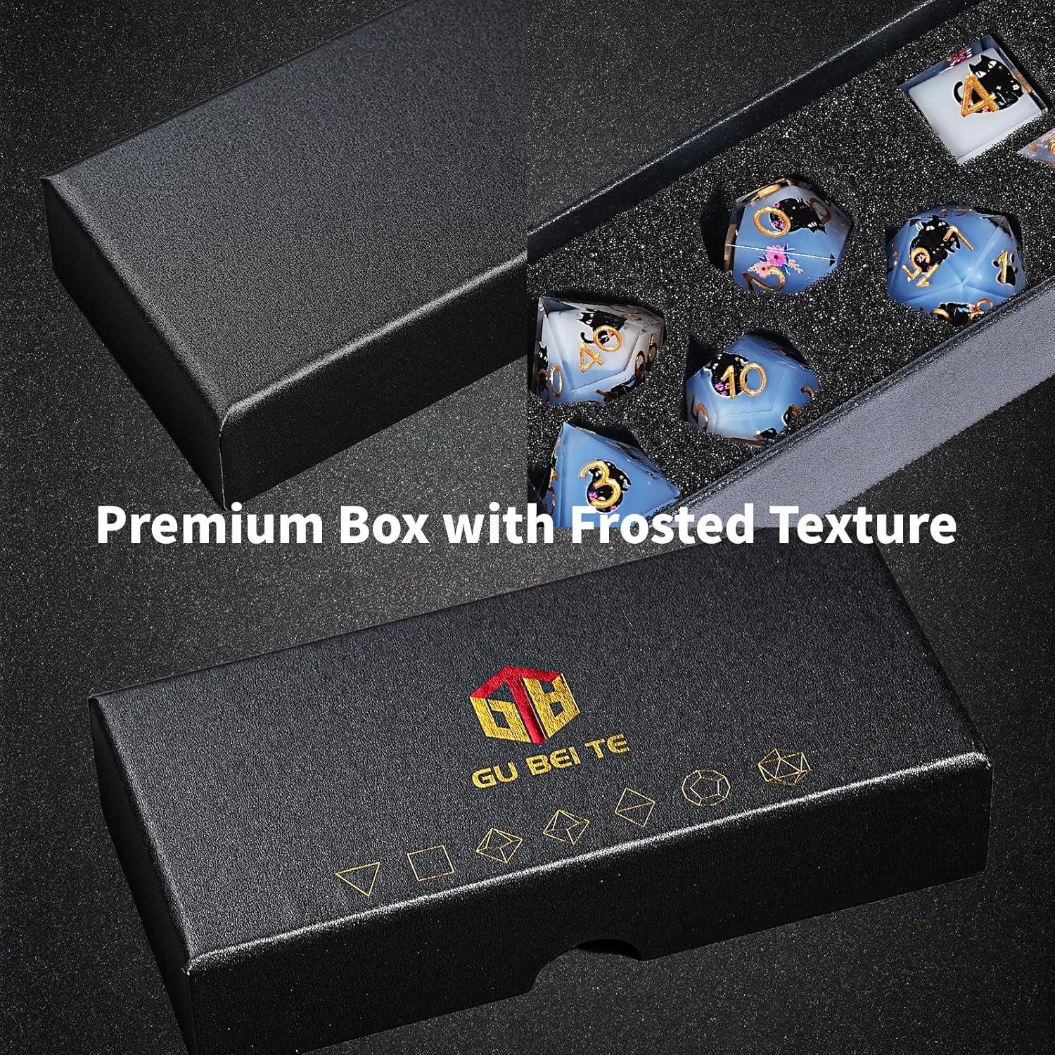 Juego de Dados DND GU BEI TE Gato y Flores 7 Dados Resina