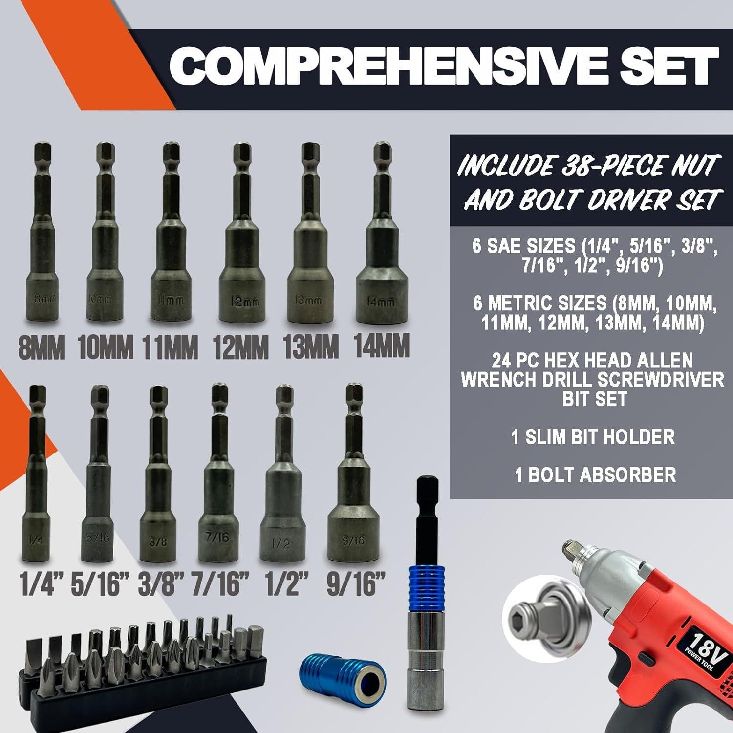 Juego de 38 Piezas Controladores de Tuercas WAYwin