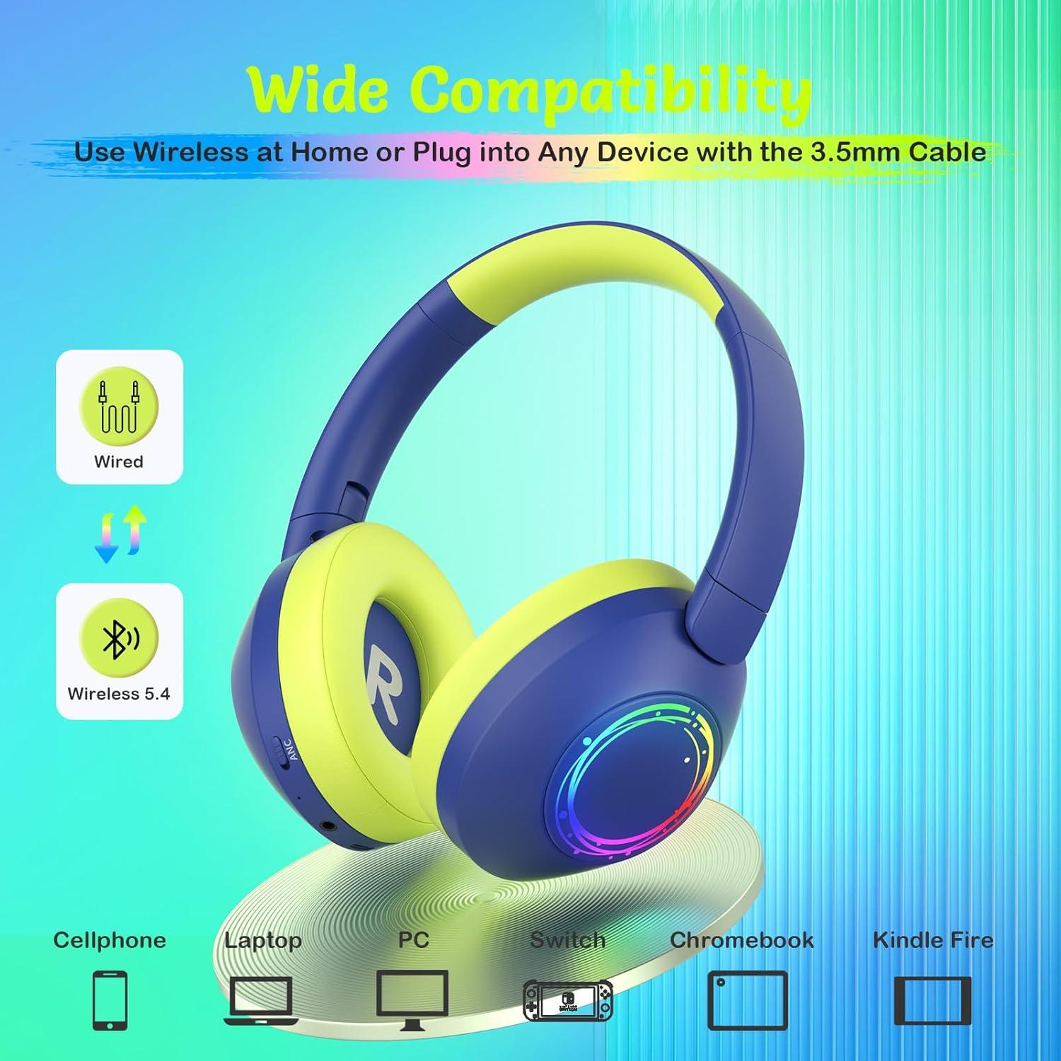 Auriculares Inalámbricos Bluetooth 5.4 Tonoshark ANC Niños 60H Azul