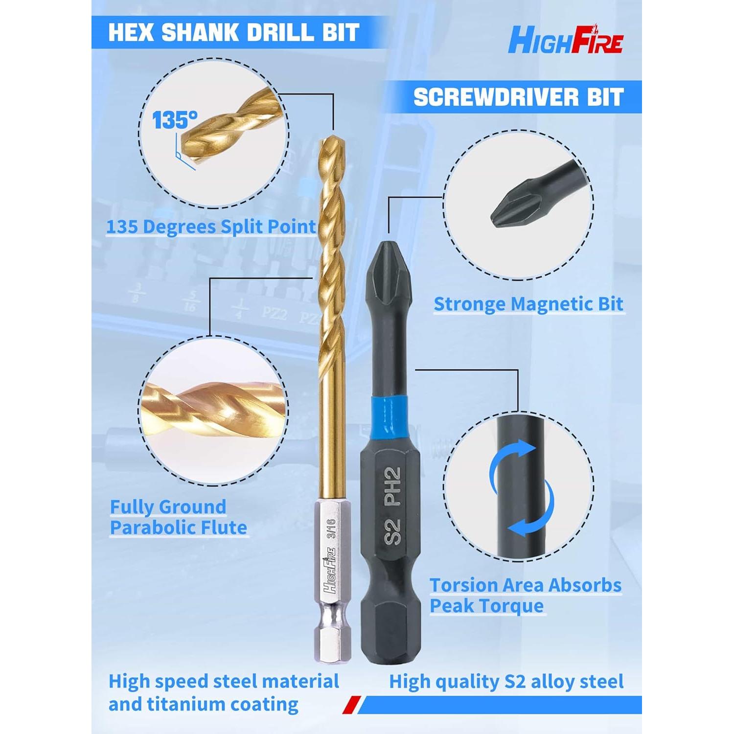 Juego de 48 Piezas de Puntas y Brocas Highfire