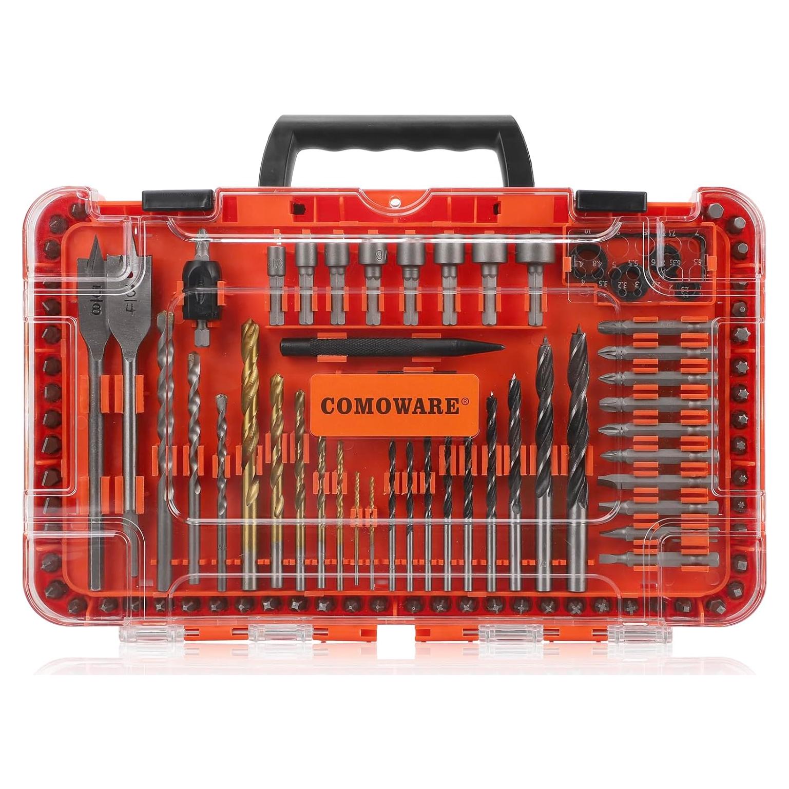 Juego de Brocas COMOWARE 104 Piezas Titanio y Destornilladores
