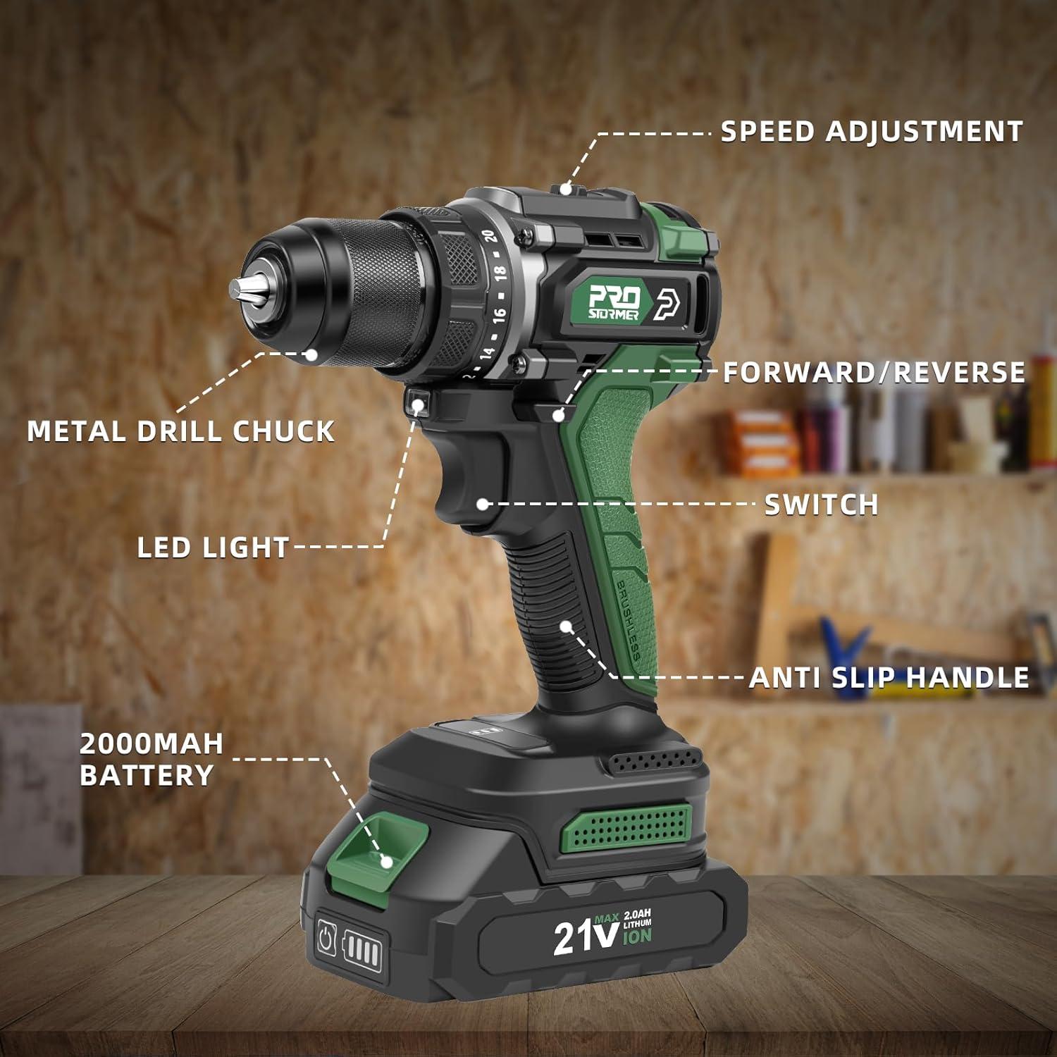 Taladro Inalámbrico Prostormer 21V 65Nm 2 Baterías y Cargador