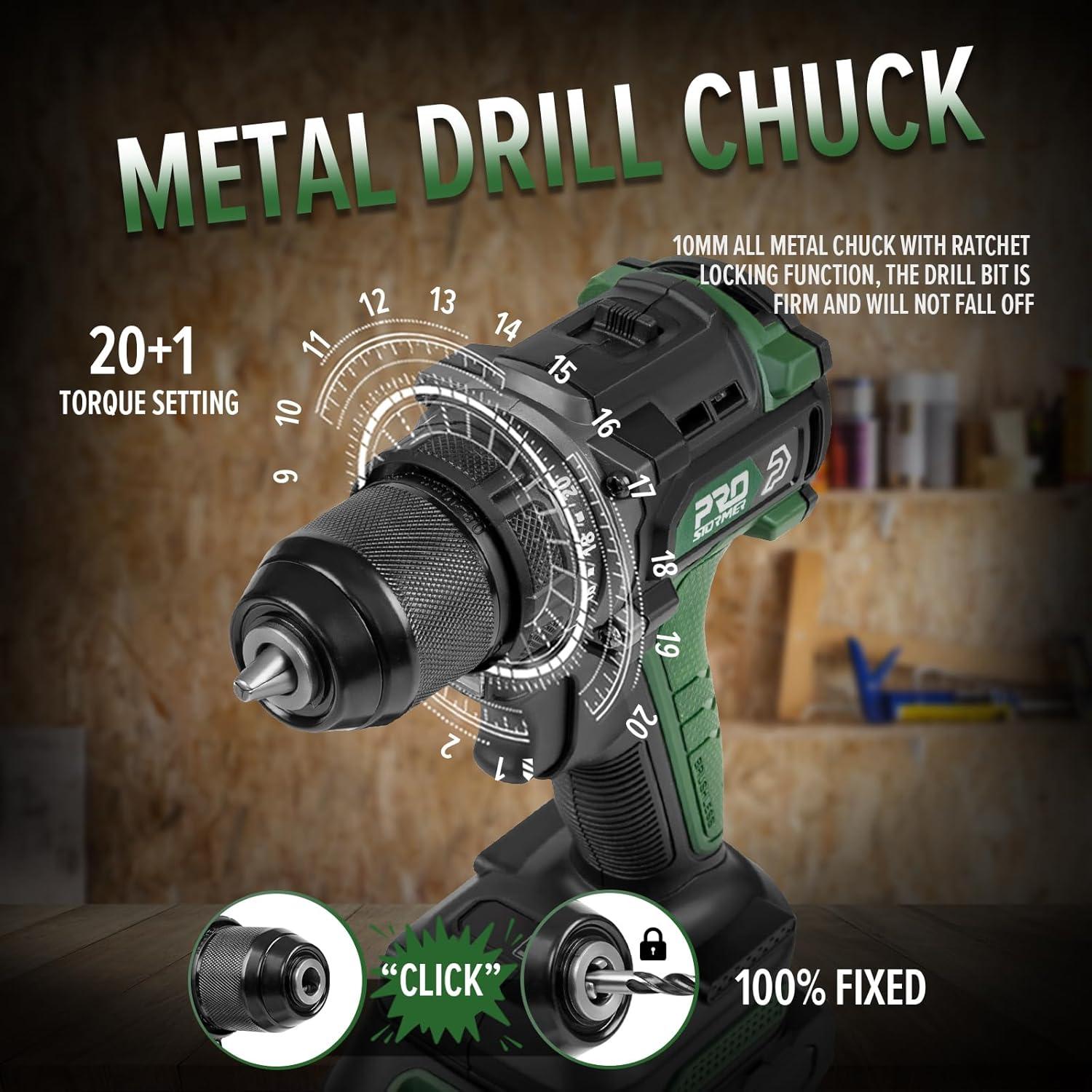 Taladro Inalámbrico Prostormer 21V 65Nm 2 Baterías y Cargador