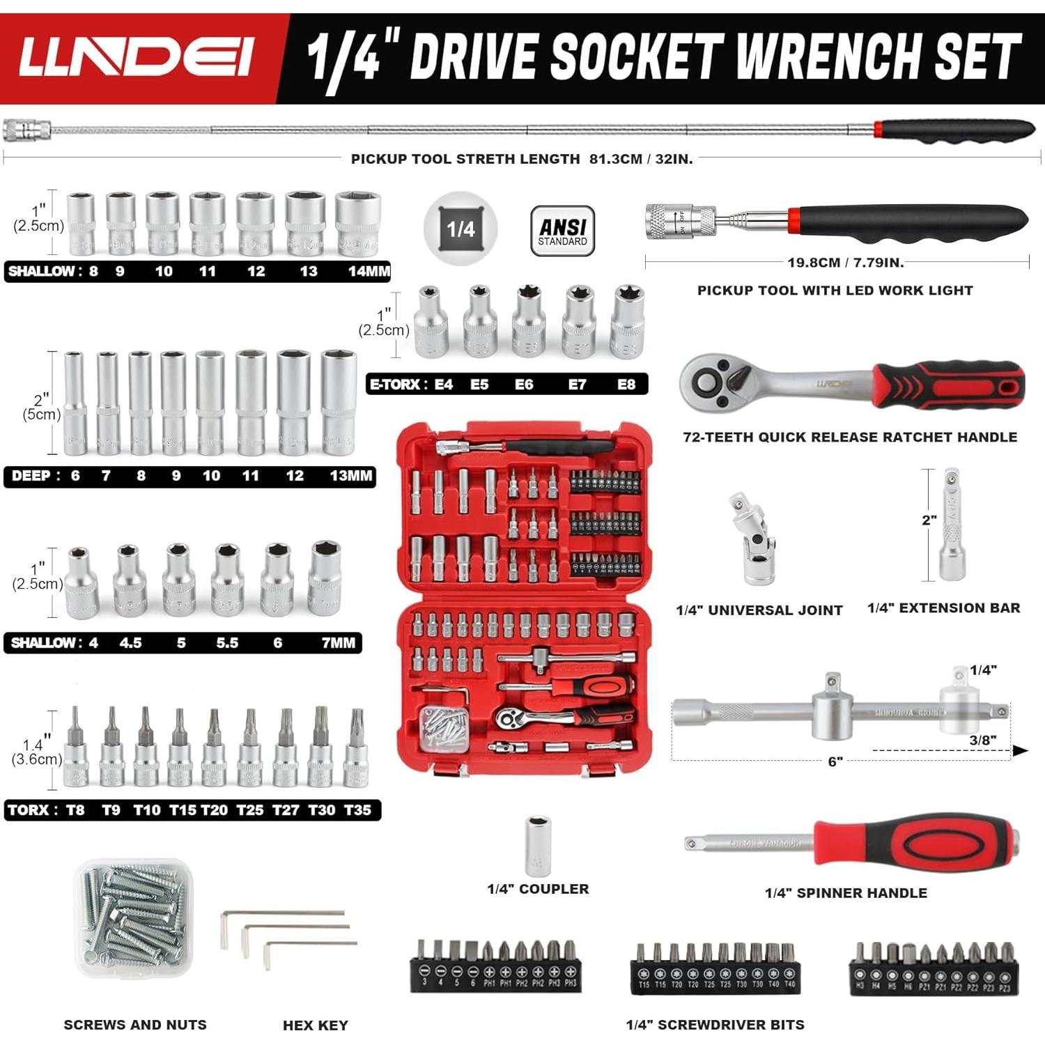 Juego de Llaves 106 Piezas LLNDEI 1/4" Acero CR-V