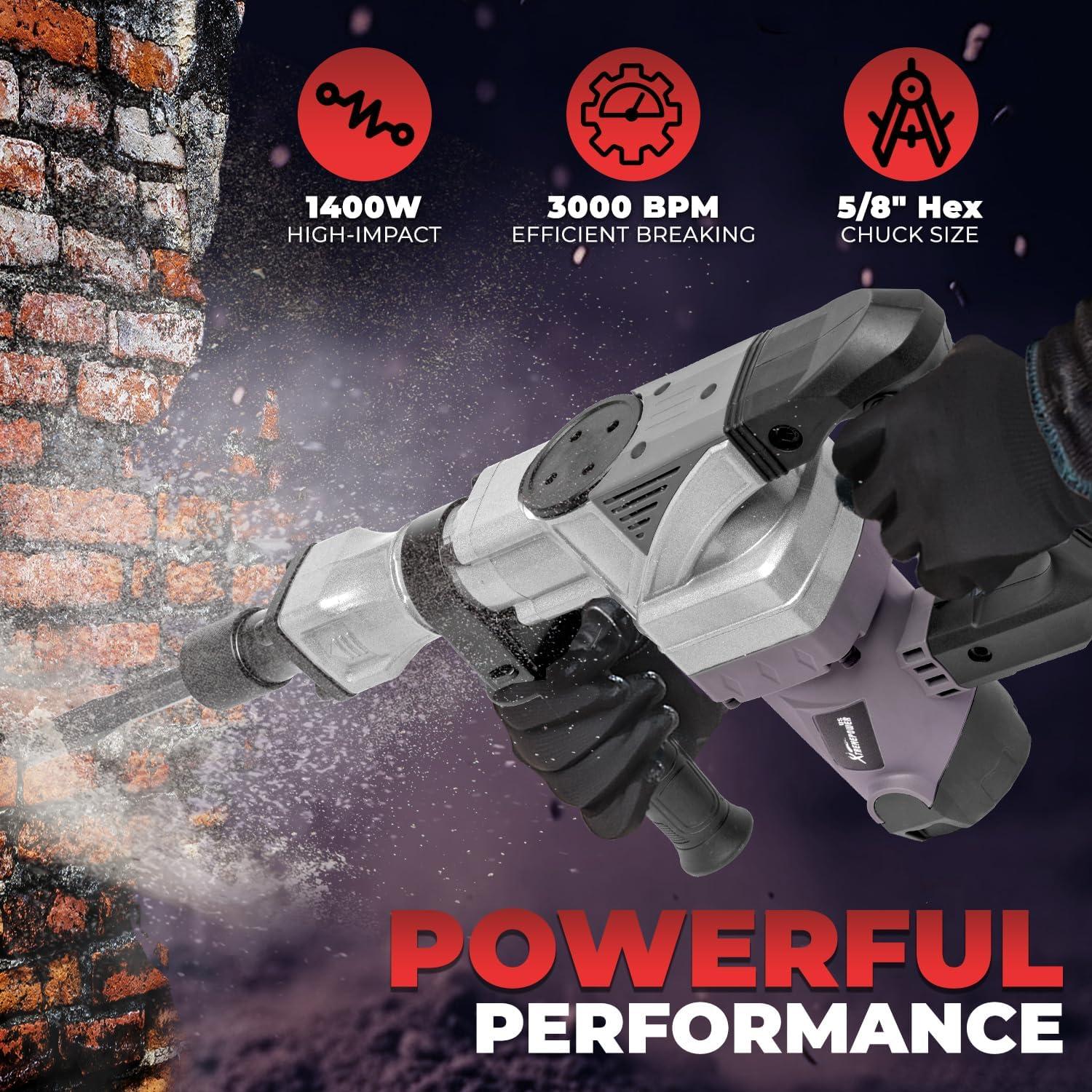 Martillo Demoledor XtremepowerUS 1400W con Cinceles y Maletín