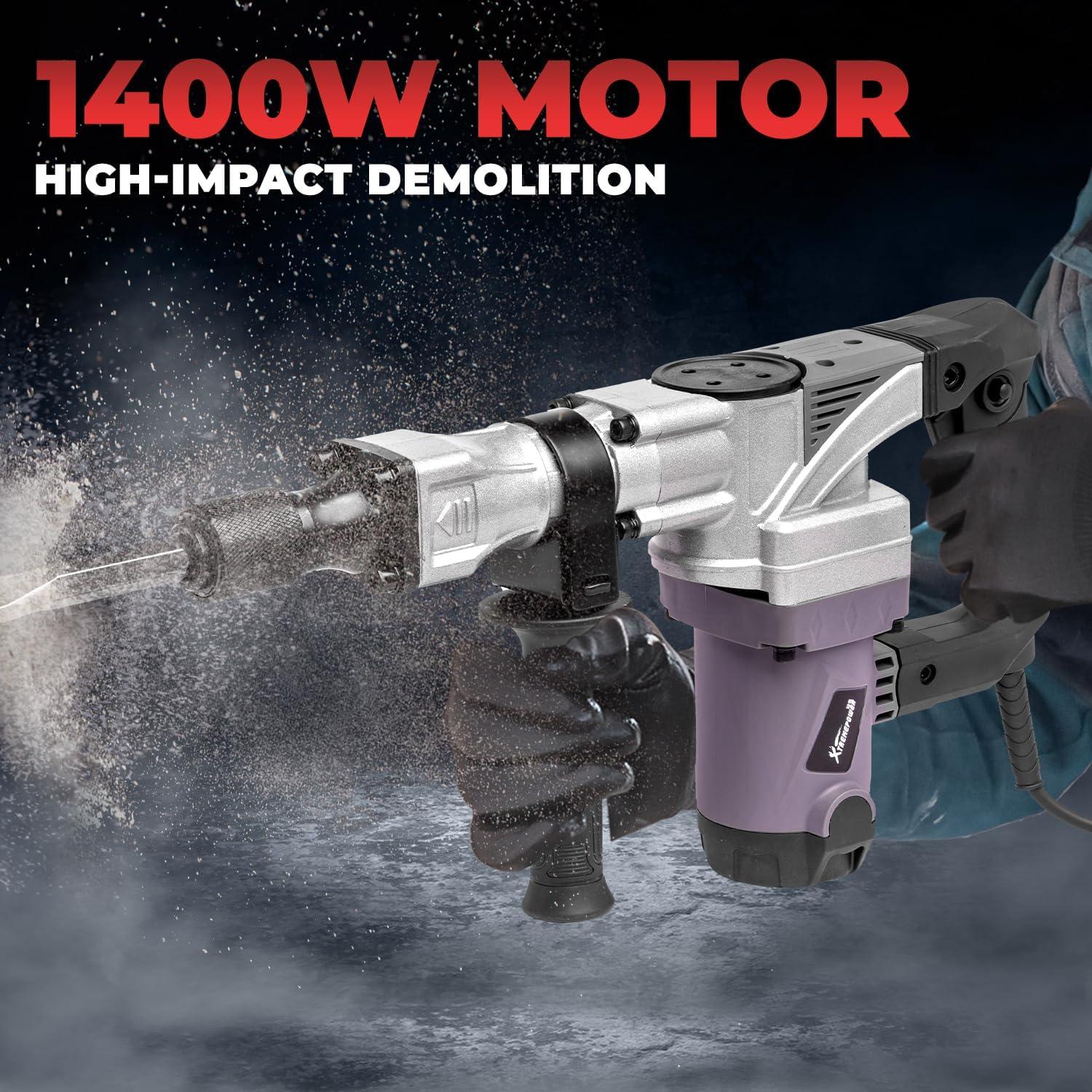 Martillo Demoledor XtremepowerUS 1400W con Cinceles y Maletín