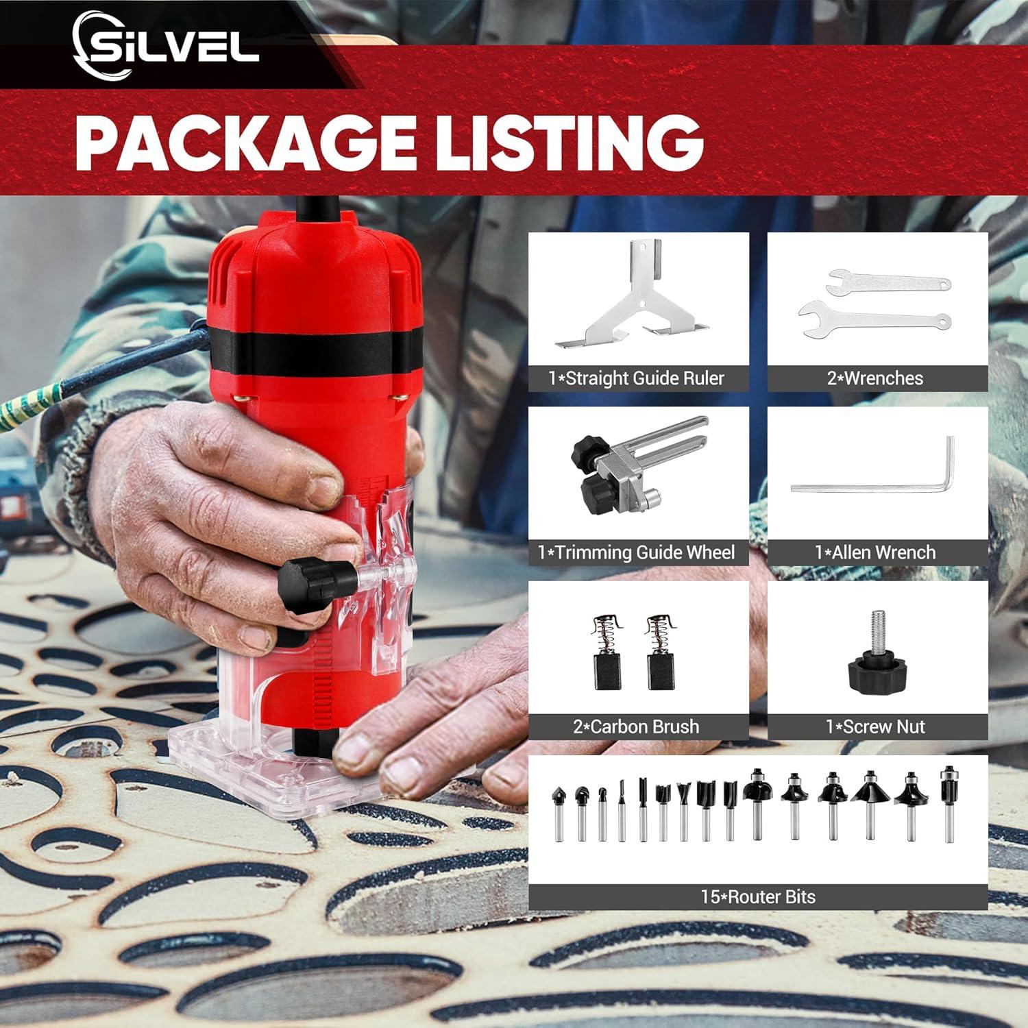 Router de Madera SILVEL 800W 1.25HP 30000RPM Accesorios