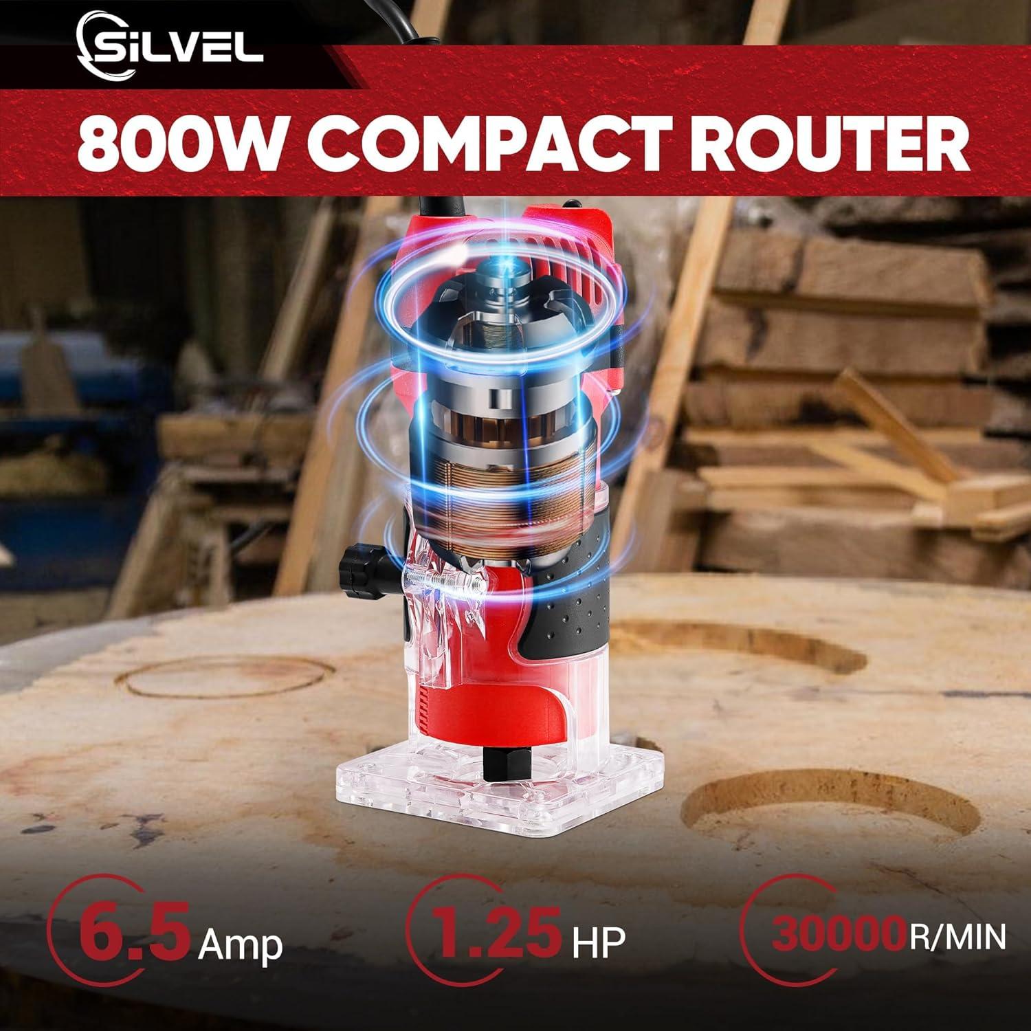 Router de Madera SILVEL 800W 1.25HP 30000RPM Accesorios