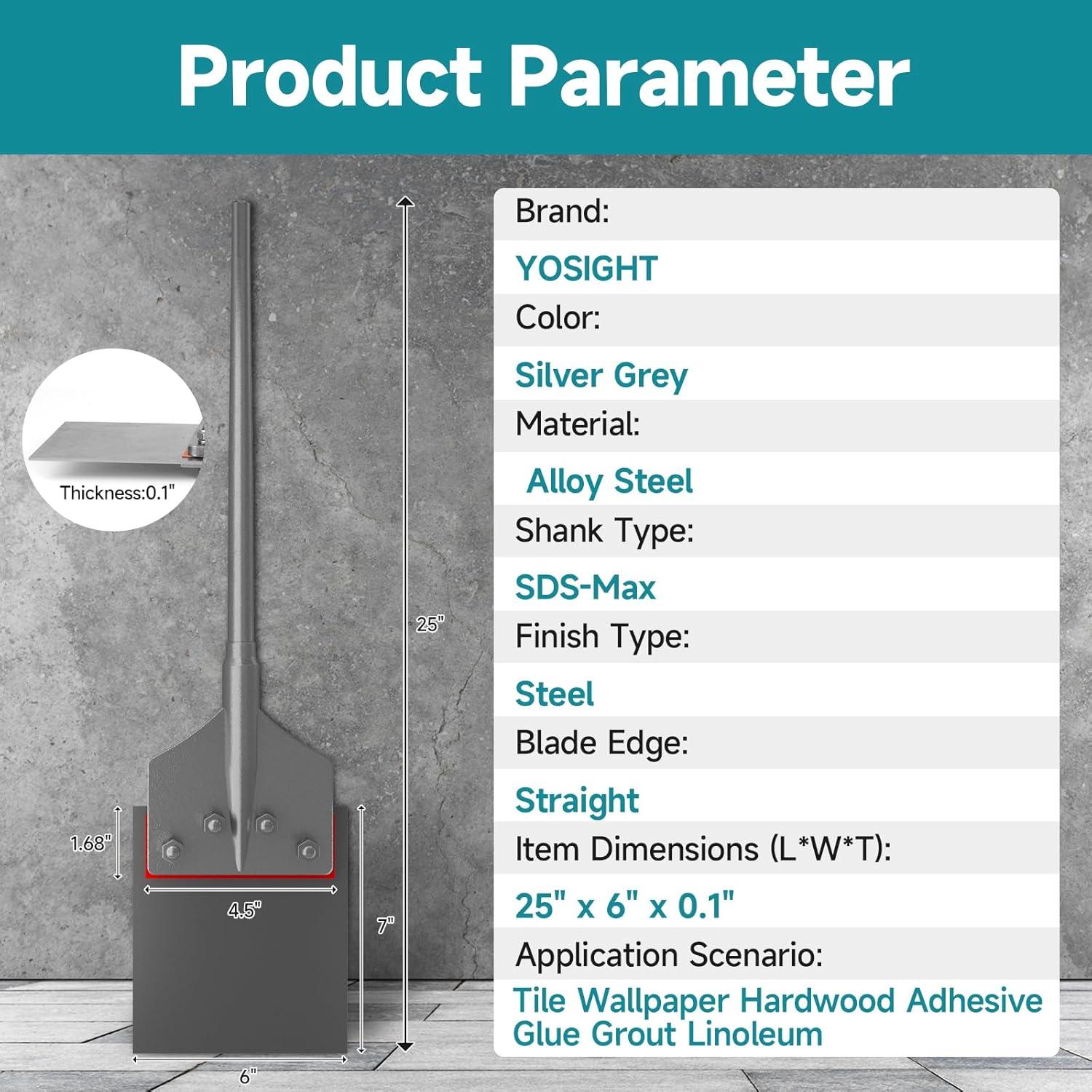 Cincel raspador de piso YOSIGHT 15.24 cm SDS-Max acero