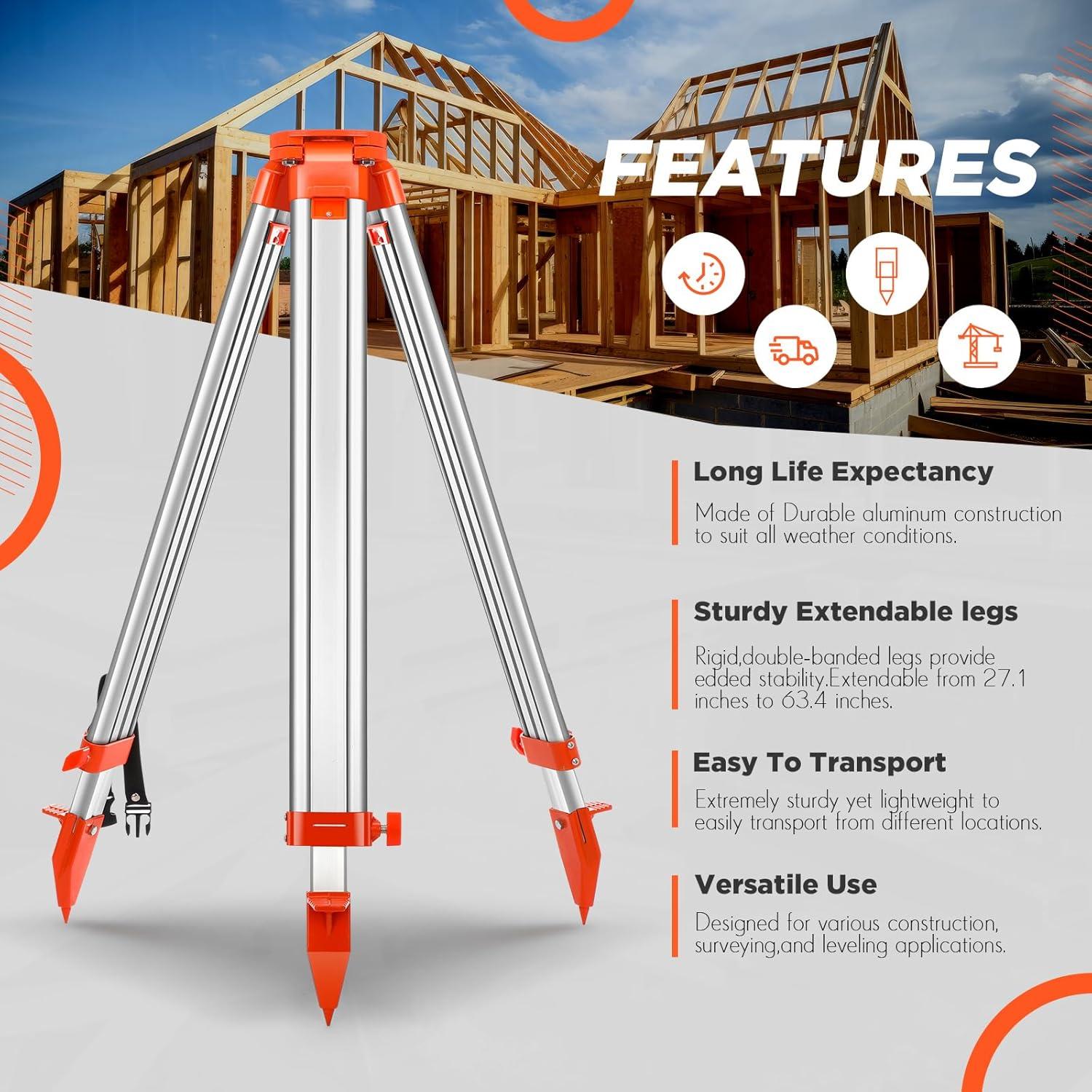 Trípode de Aluminio Saysurey para Nivel Láser 90-150 cm