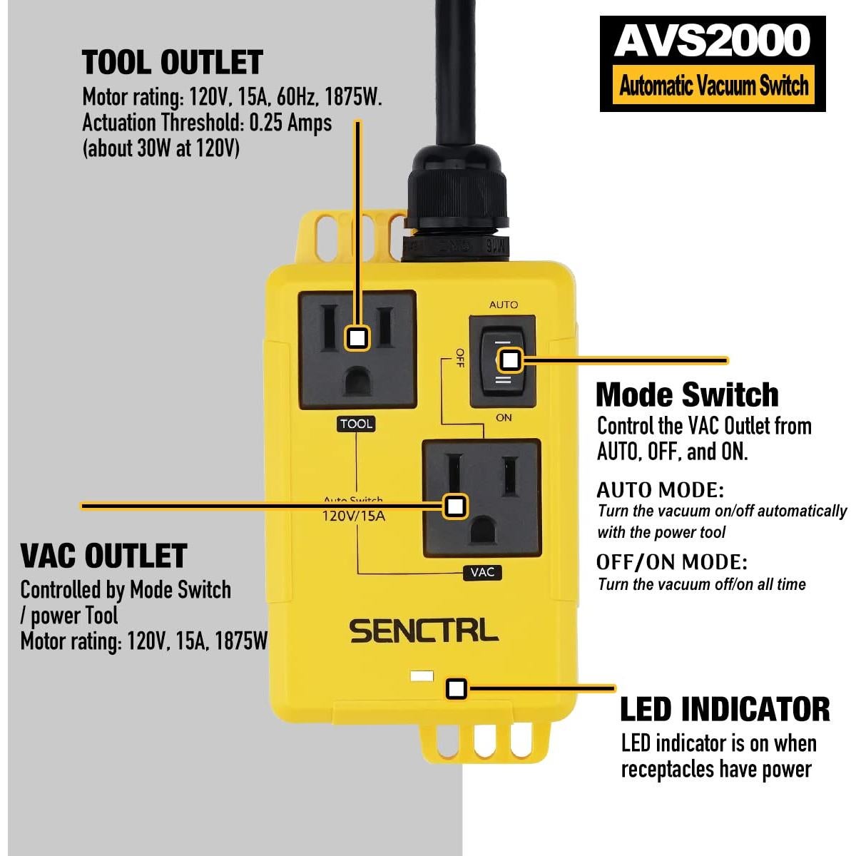Interruptor Aspiradora Automático Senctrl AVS2000 0.5m
