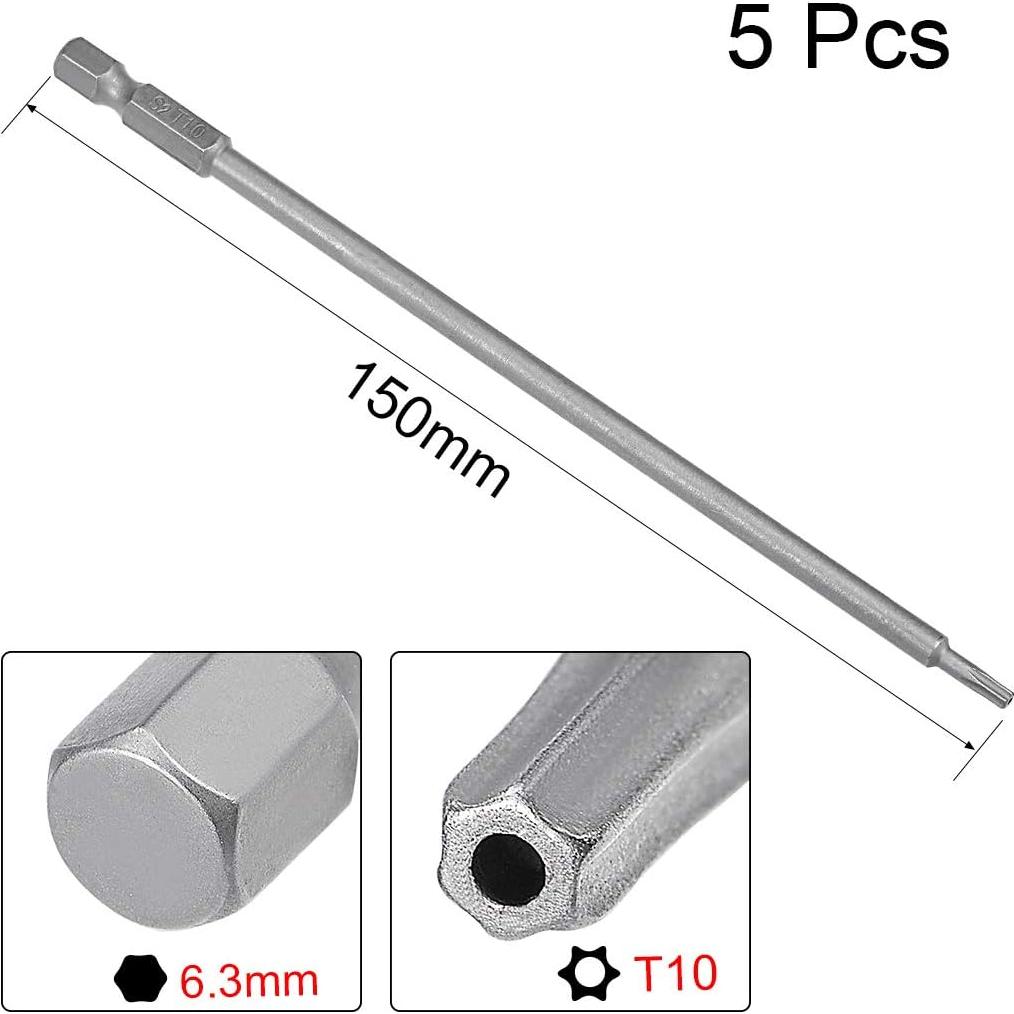 Kit 5 Puntas Destornillador Torx uxcell T10 Magnéticas 150mm