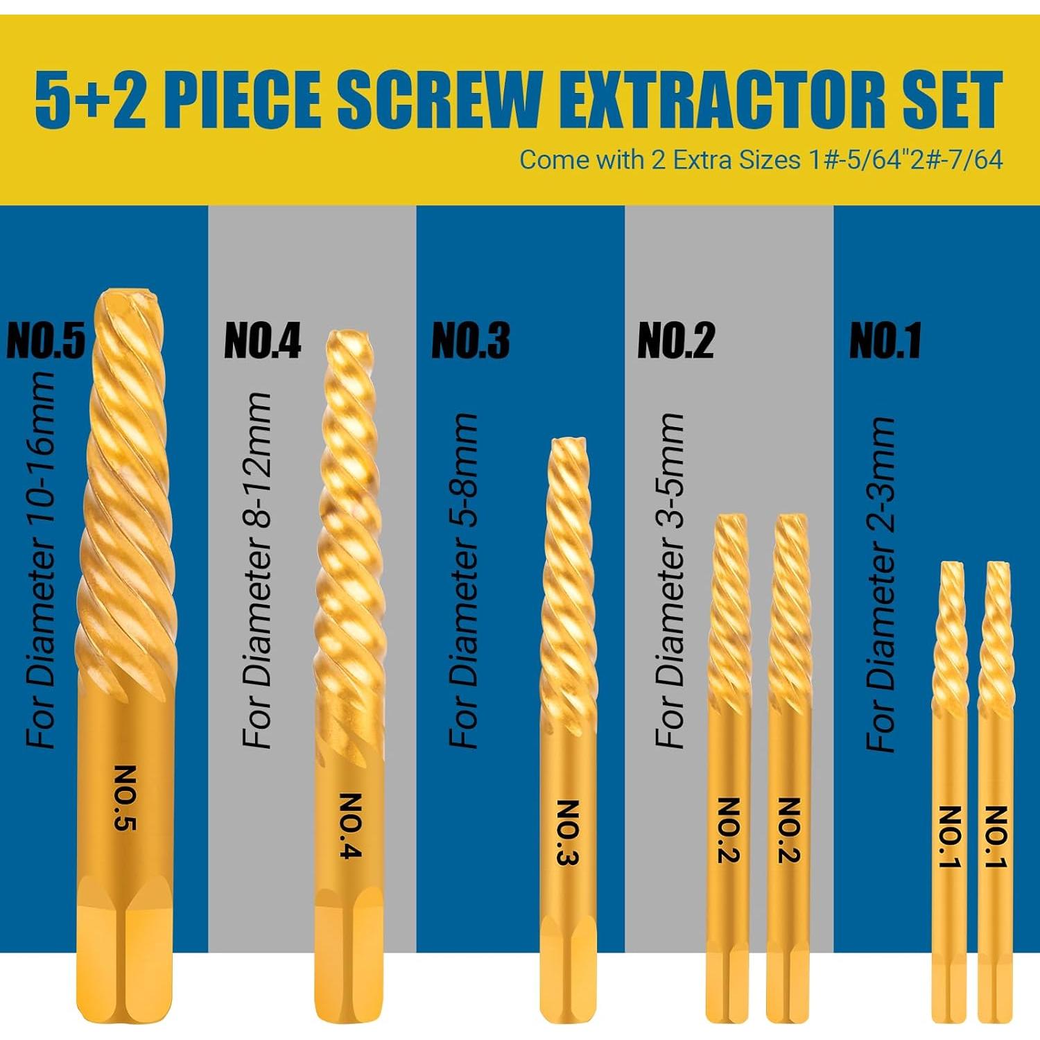 Juego de Extractores de Tornillos CLEVEROOL 7 Piezas Dorado