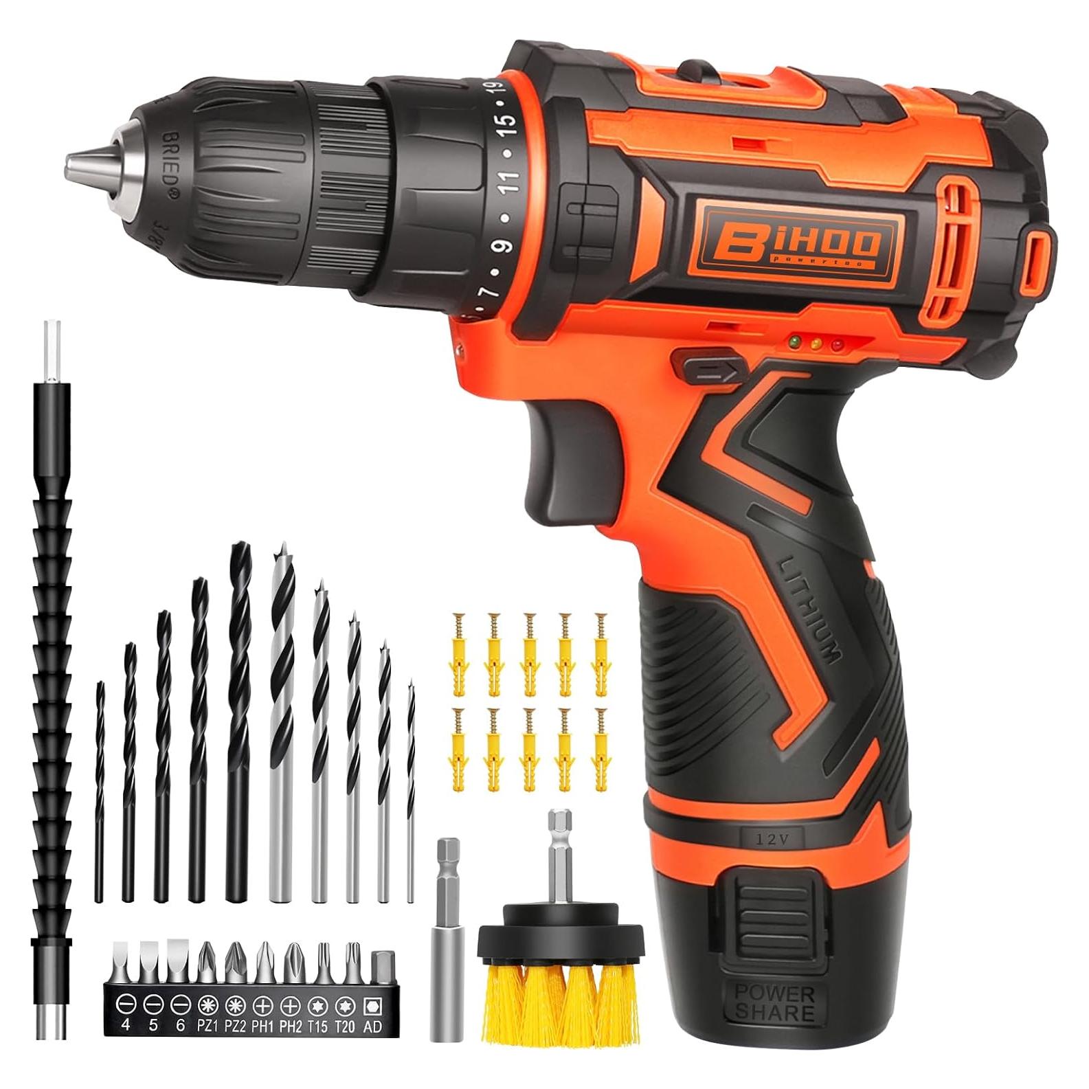 Taladro Inalámbrico BIHOO 12V con 43 Piezas y LED