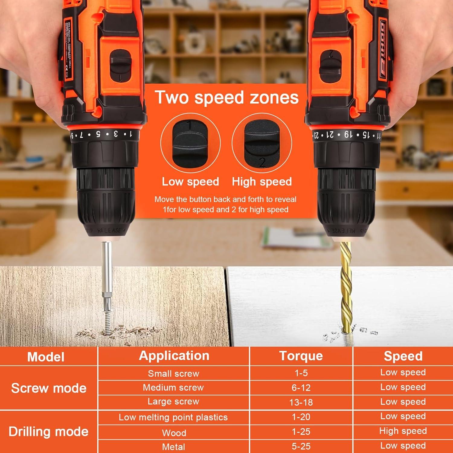 Taladro Inalámbrico BIHOO 12V con 43 Piezas y LED