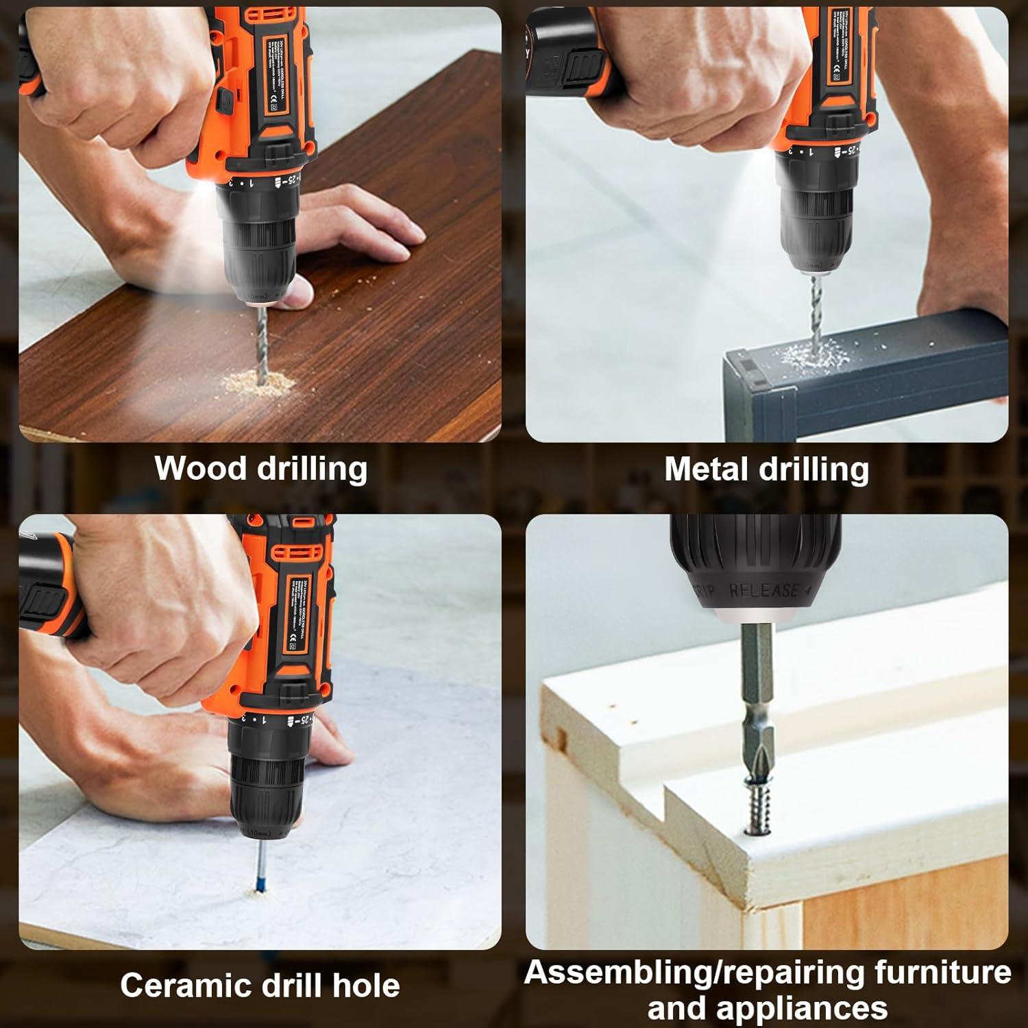 Taladro Inalámbrico BIHOO 12V con 43 Piezas y LED