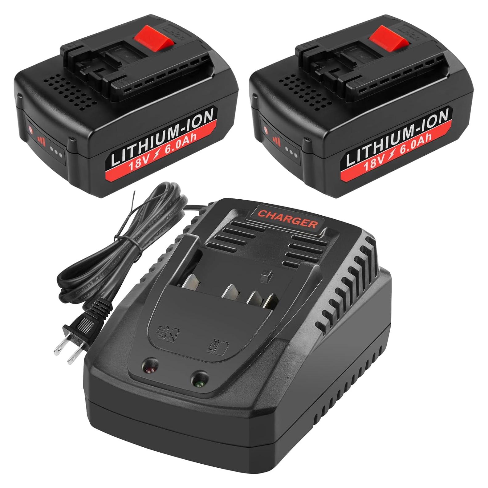 6.0Ah 18V Lithium Replacement for Bosch Battery and BAT609 Battery Charger Kit Compatible with BAT609 BAT609G BAT610G BAT611 BAT612 BAT618 BAT618G BAT619 BAT619G BAT622 BAT620