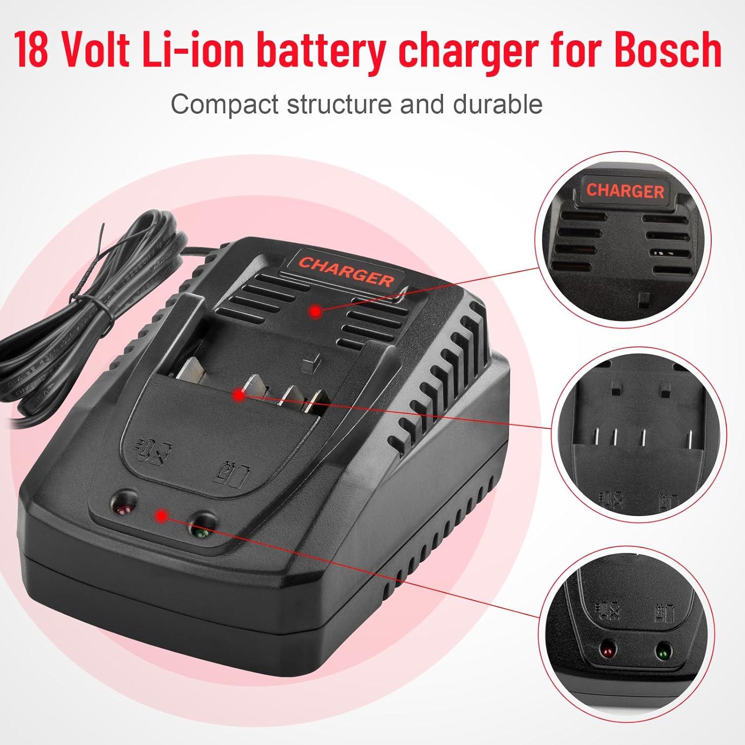 6.0Ah 18V Lithium Replacement for Bosch Battery and BAT609 Battery Charger Kit Compatible with BAT609 BAT609G BAT610G BAT611 BAT612 BAT618 BAT618G BAT619 BAT619G BAT622 BAT620