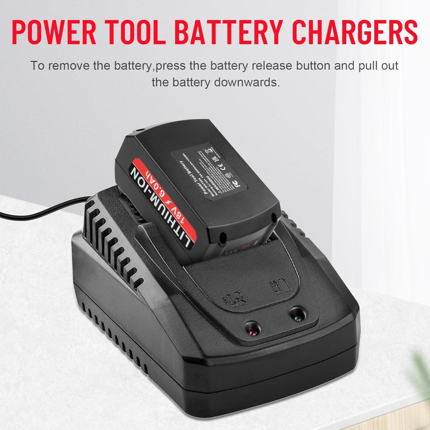 6.0Ah 18V Lithium Replacement for Bosch Battery and BAT609 Battery Charger Kit Compatible with BAT609 BAT609G BAT610G BAT611 BAT612 BAT618 BAT618G BAT619 BAT619G BAT622 BAT620