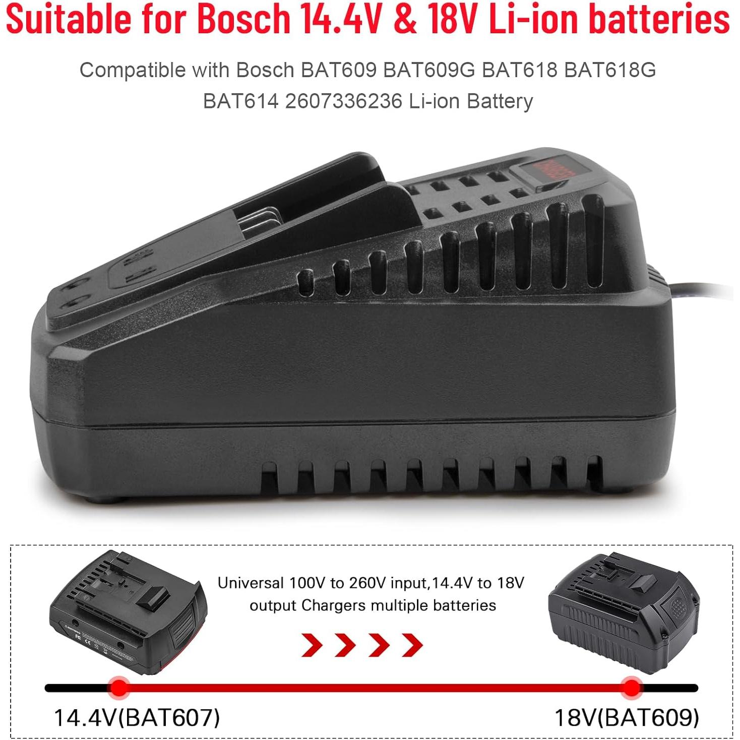 6.0Ah 18V Lithium Replacement for Bosch Battery and BAT609 Battery Charger Kit Compatible with BAT609 BAT609G BAT610G BAT611 BAT612 BAT618 BAT618G BAT619 BAT619G BAT622 BAT620