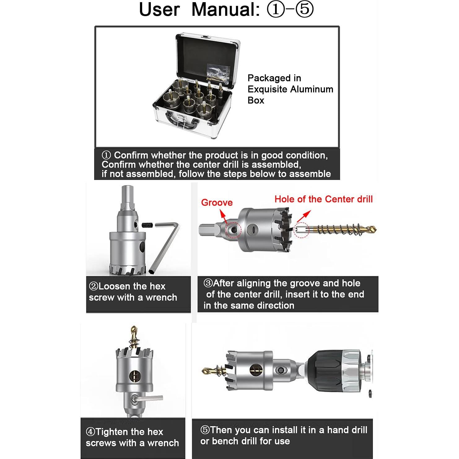 Kit de Brocas de Corona TCT ASNOMY 12 Piezas para Metal