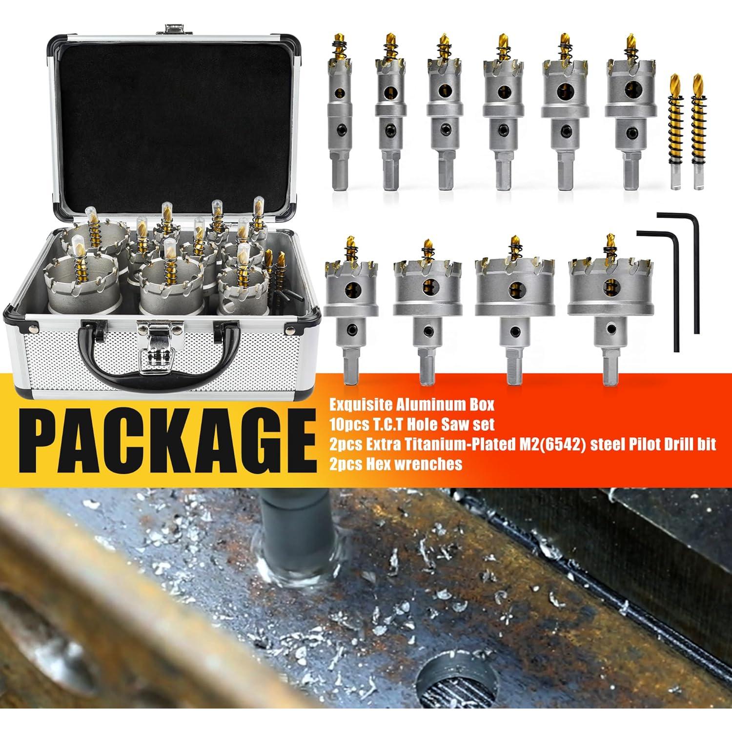 Kit de Brocas de Corona TCT ASNOMY 12 Piezas para Metal