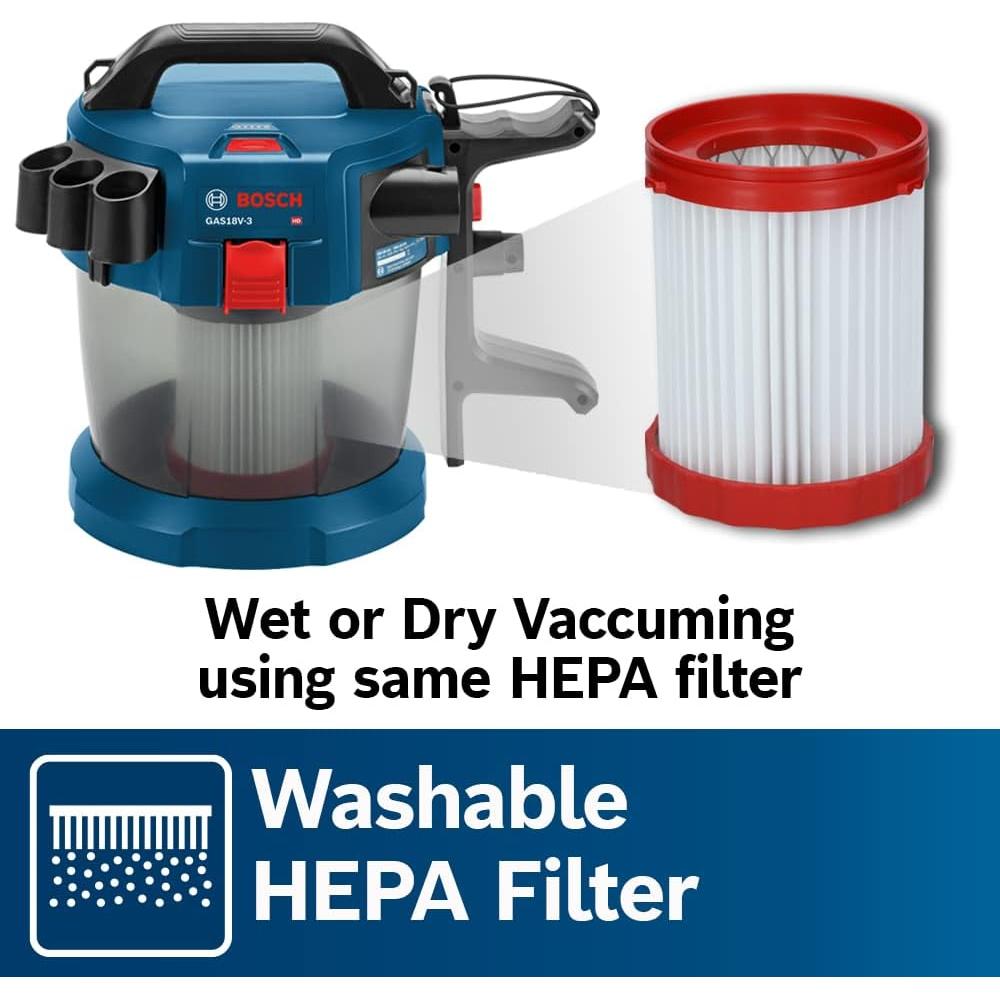 Aspiradora Húmeda/Seca Bosch GAS18V-3N 18V 2.6 Gal HEPA