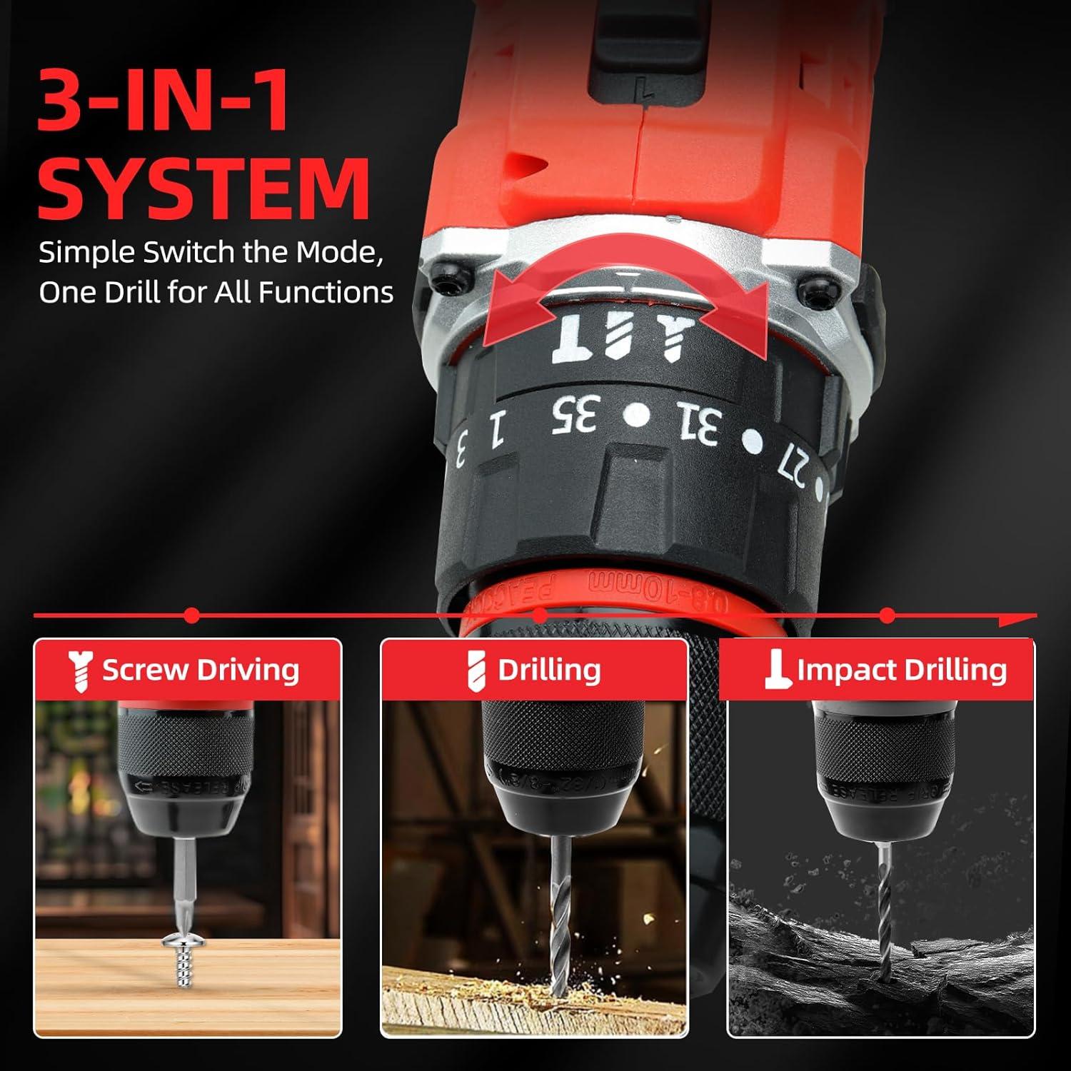 Taladro Inalámbrico DogChrymion 20V 1500 RPM 50 Nm 43 Piezas