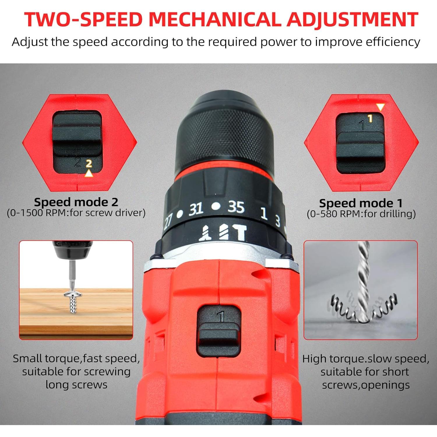 Taladro Inalámbrico DogChrymion 20V 1500 RPM 50 Nm 43 Piezas