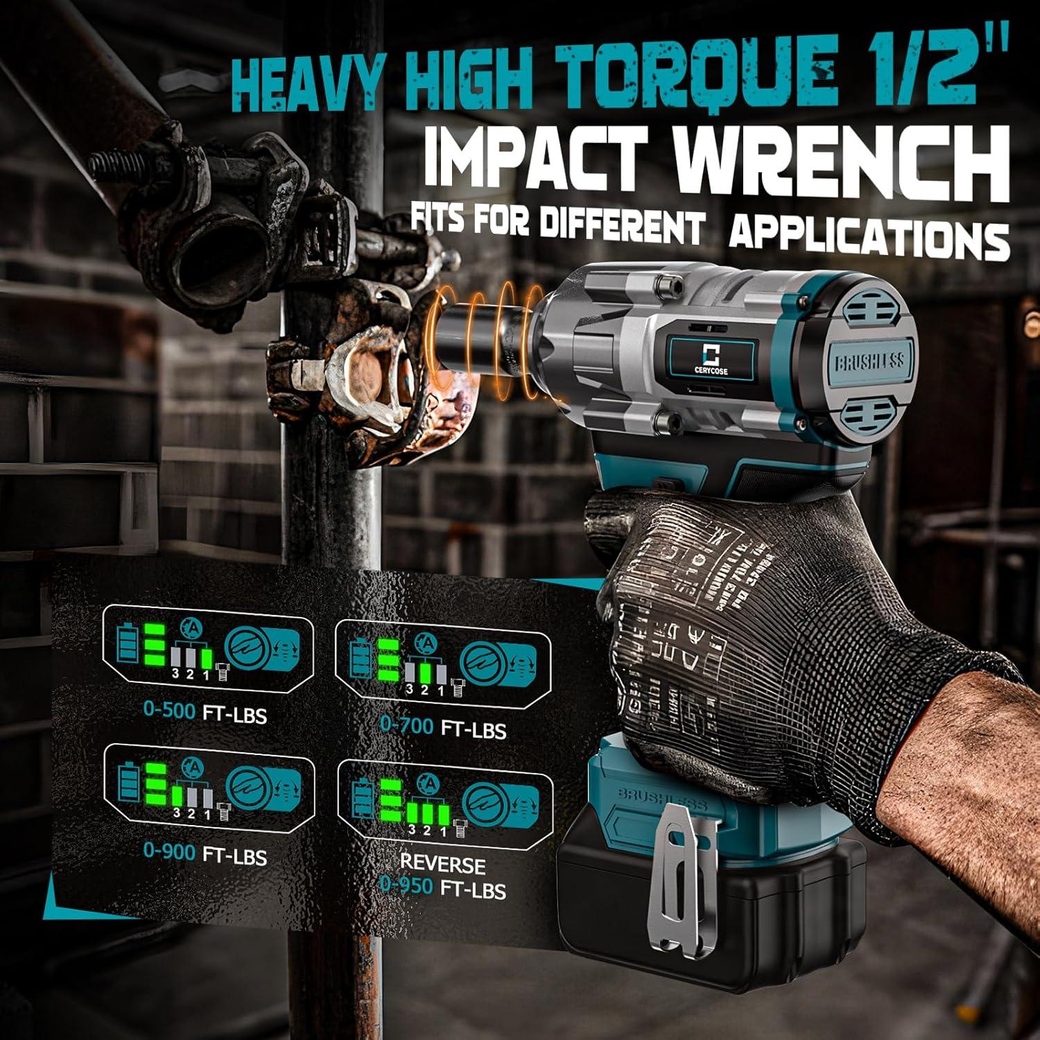 Llave de impacto inalámbrica Cerycose 900 Nm con 6 sockets