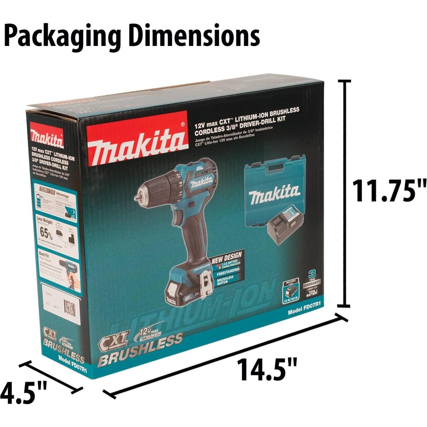 Taladro Inalámbrico Makita FD07R1 12V Sin Escobillas 3/8"