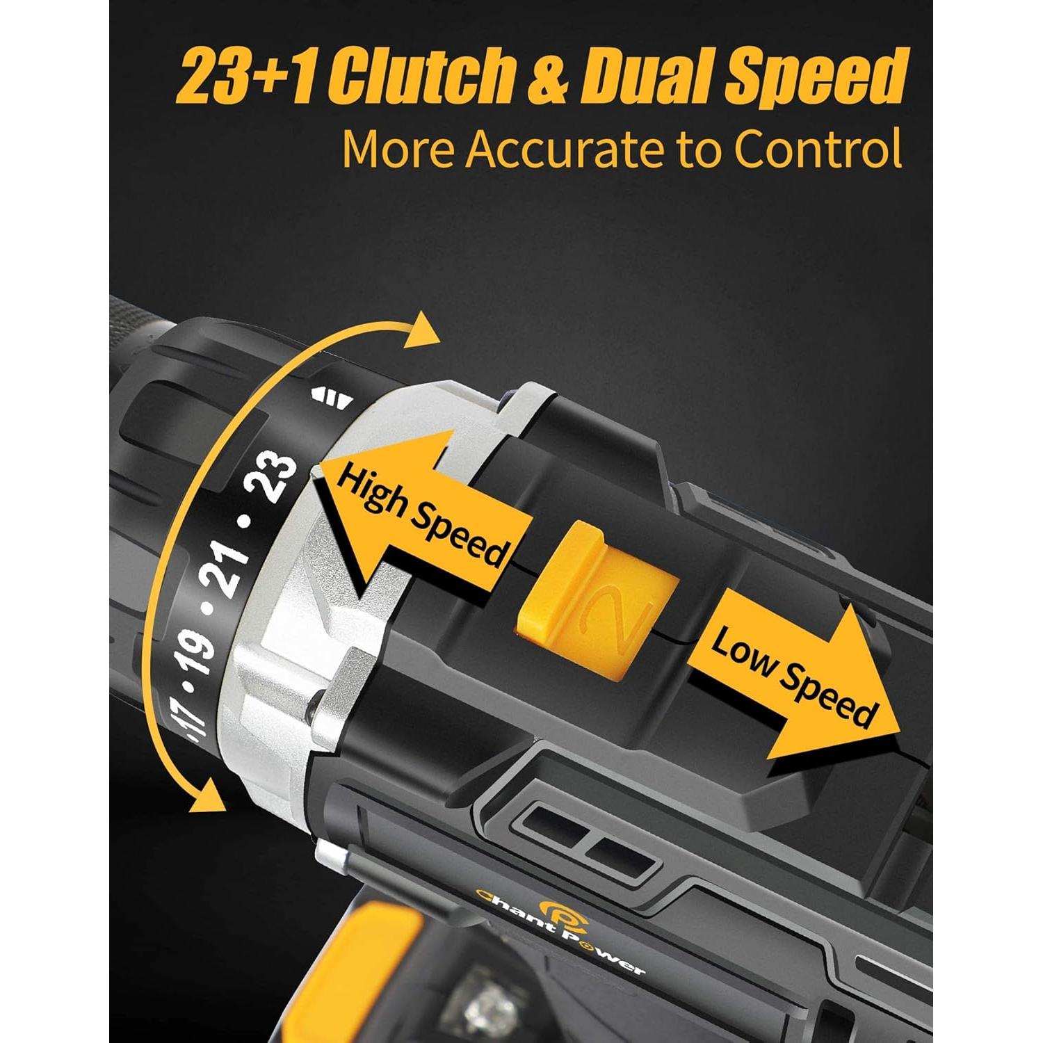 Taladro Inalámbrico C P CHANTPOWER 20V 2Ah Doble Velocidad