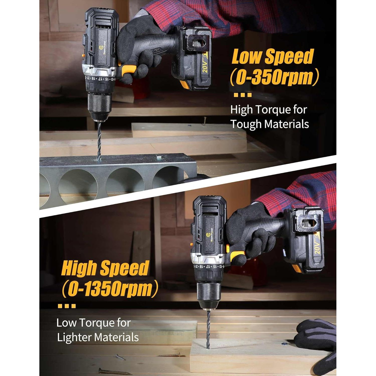 Taladro Inalámbrico C P CHANTPOWER 20V 2Ah Doble Velocidad