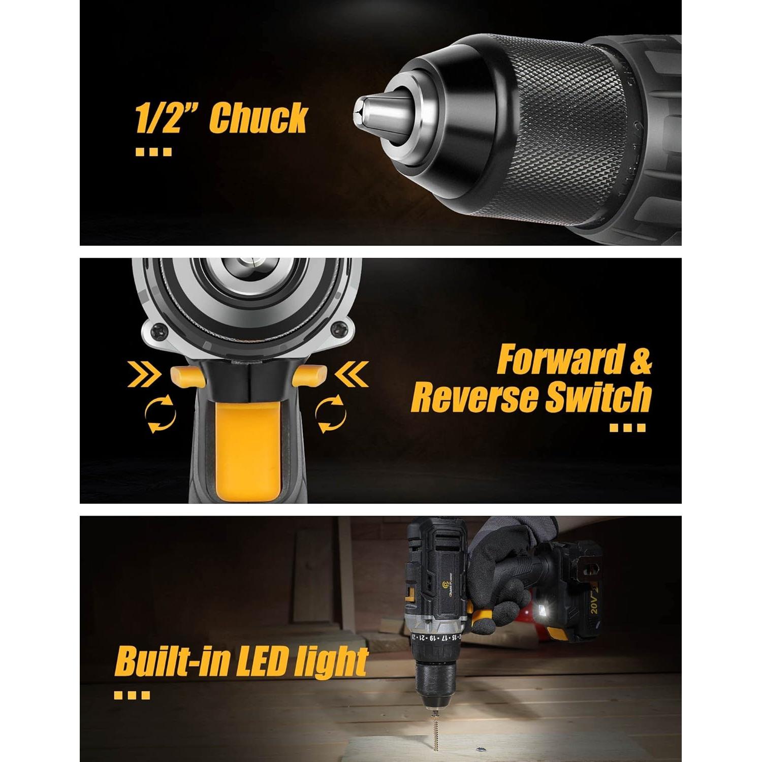 Taladro Inalámbrico C P CHANTPOWER 20V 2Ah Doble Velocidad